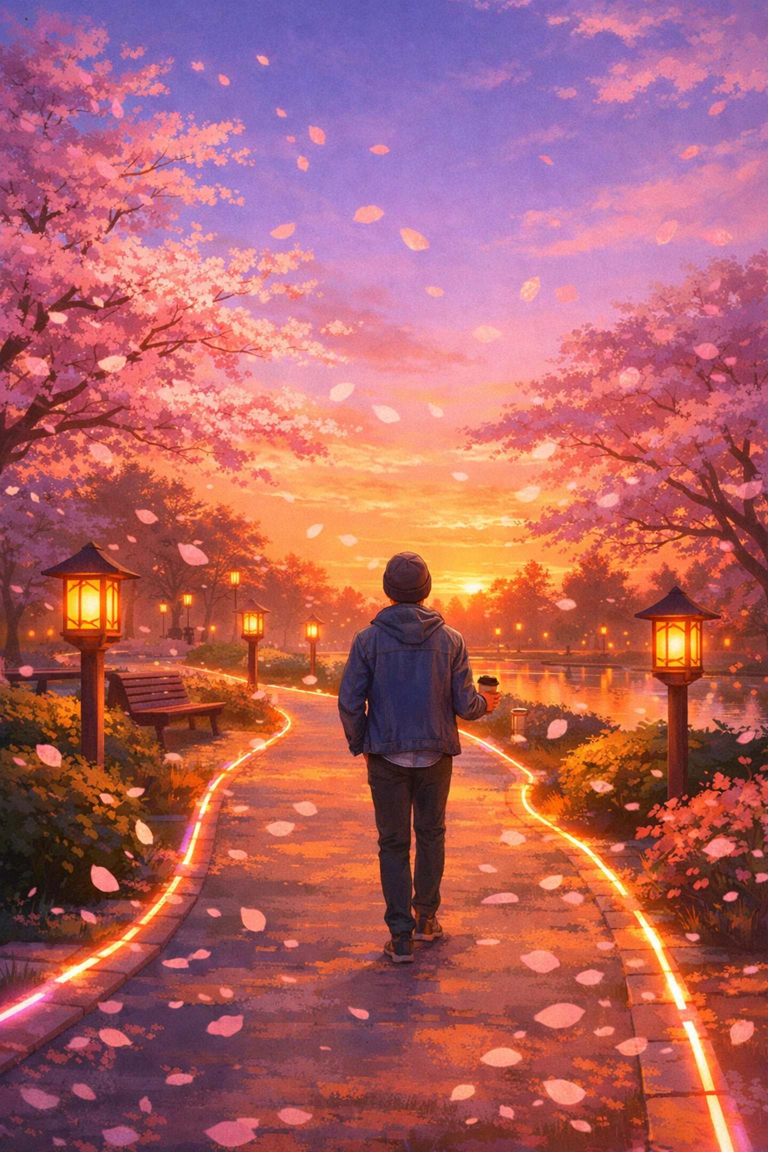 Person enjoying peaceful mindful walk in park during golden hour representing slow dating benefits