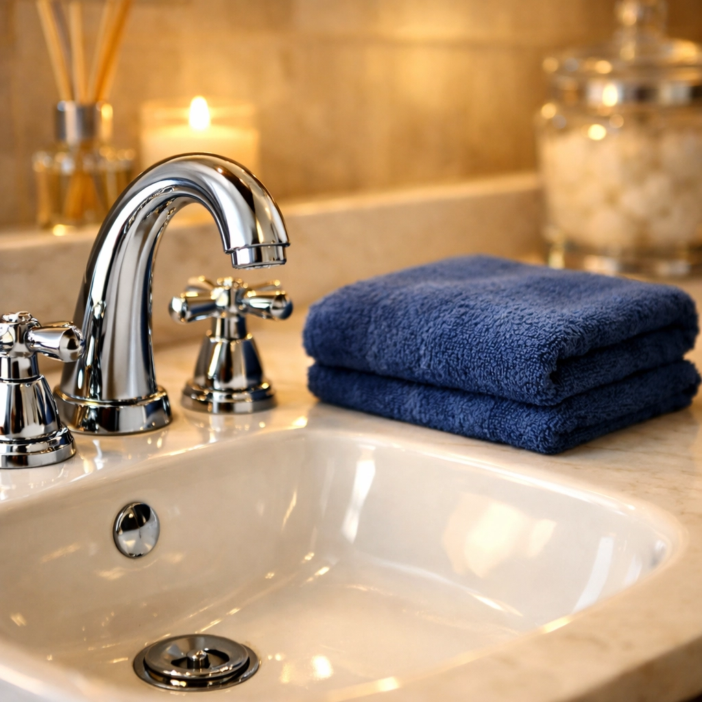 Sparkling luxury bathroom sink and vanity after deep cleaning services near me in Massachusetts.