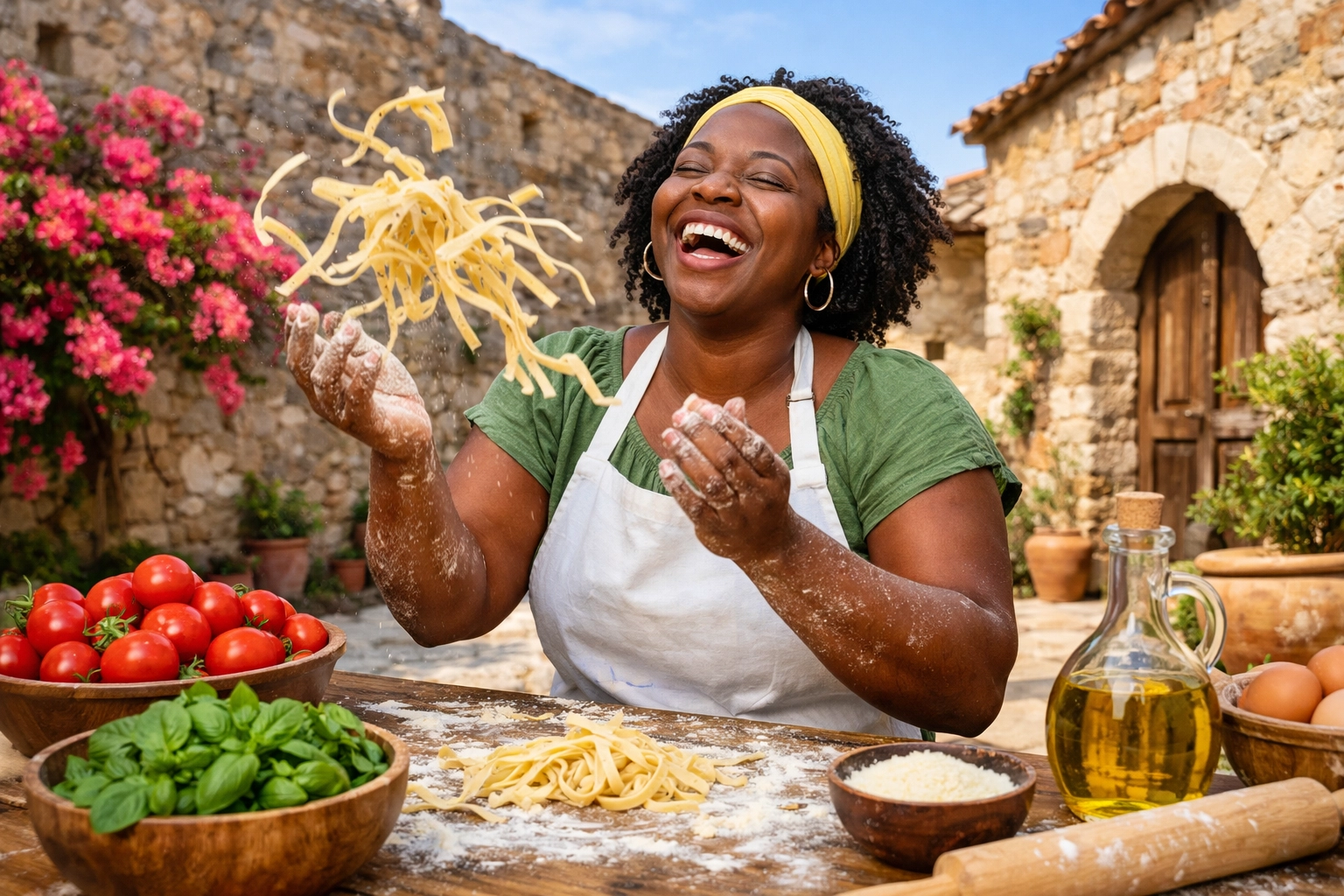 Traveler enjoying a custom Italian cooking class, a detail refined by their personal travel planner.
