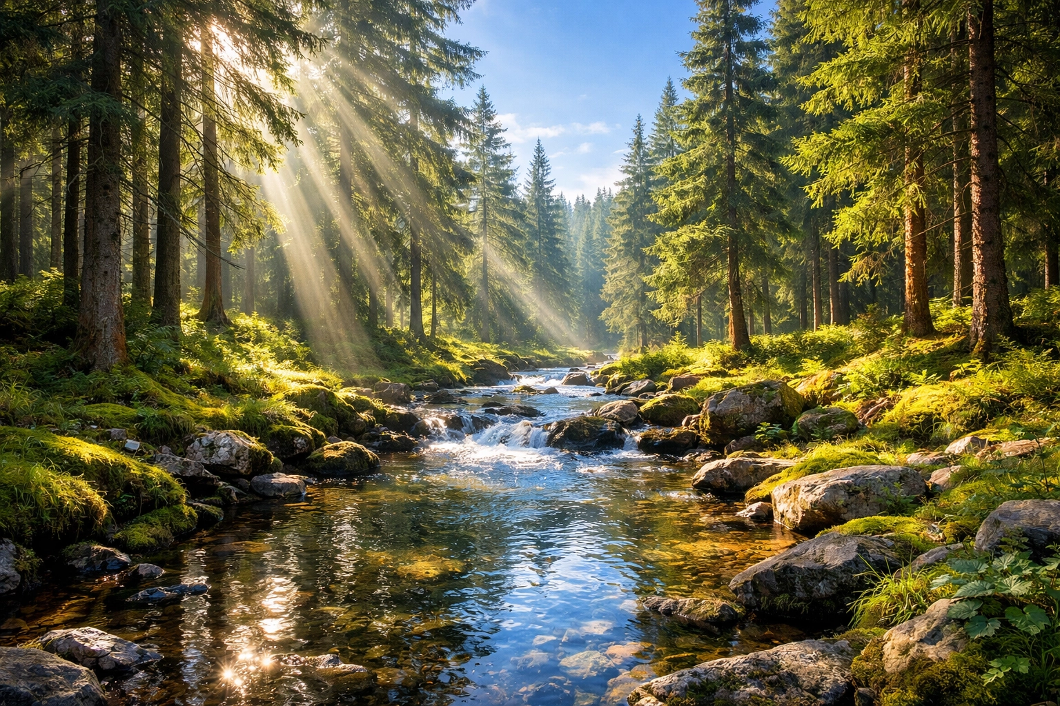 Evergreen forest and stream representing faith at Boundless Online Church and First Assembly Memphis (FA Memphis).