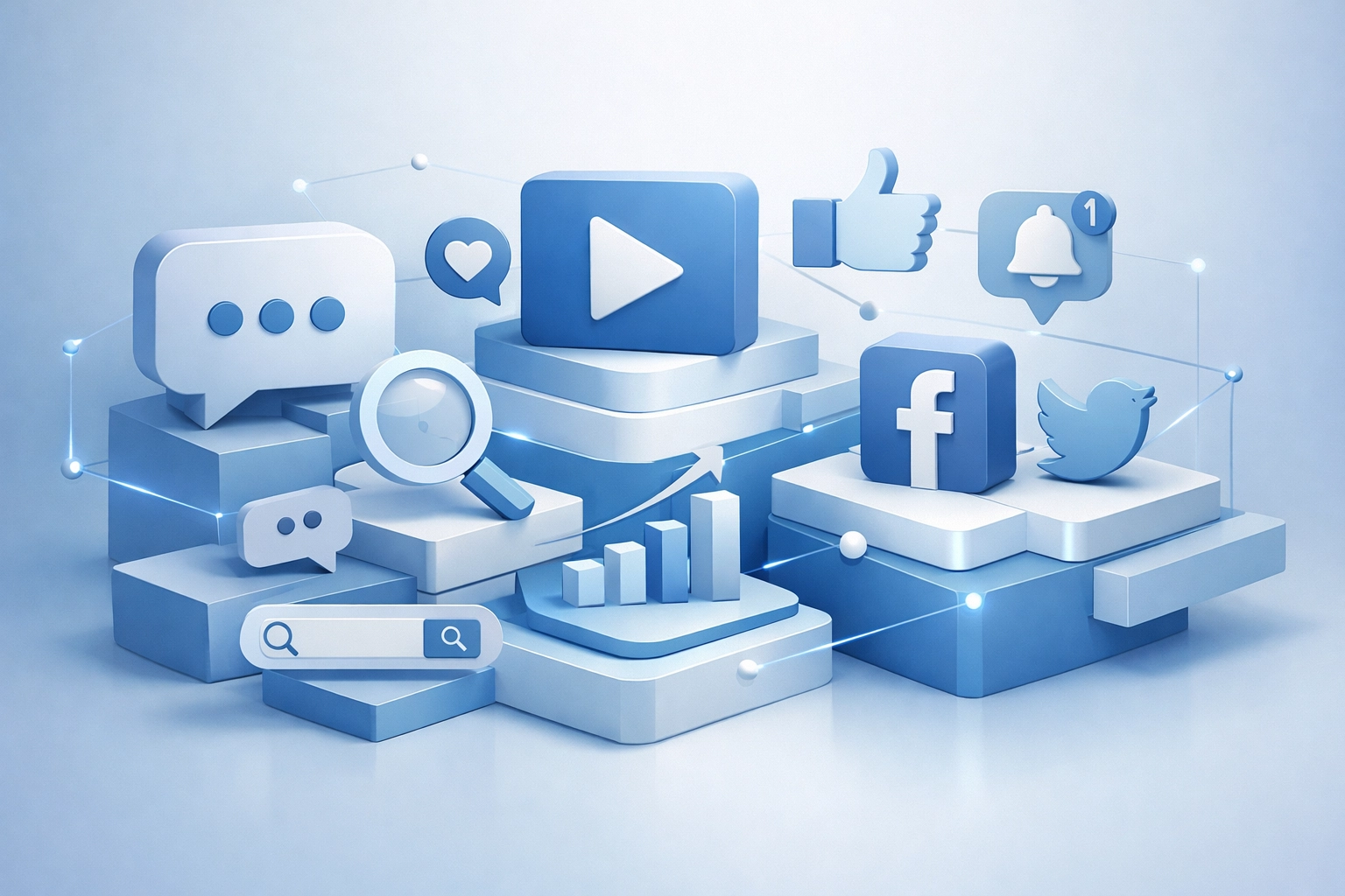 Cross-platform digital presence ecosystem showing integrated AI-first marketing approach