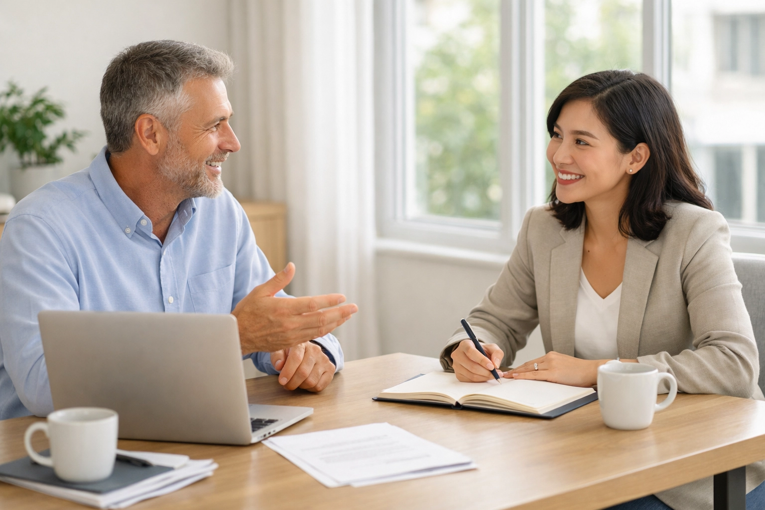 Business owner consulting with bookkeeper about monthly financial services