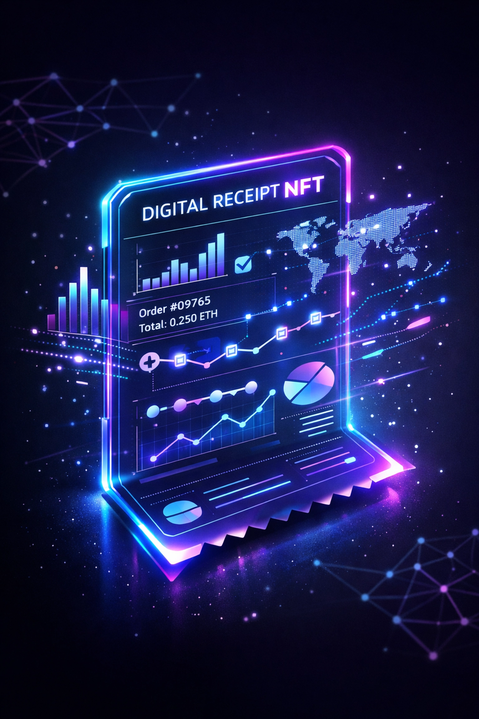 NFT receipt displaying customer data analytics and blockchain transaction records