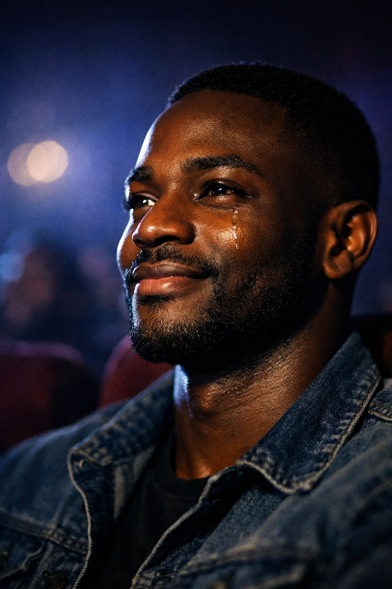 An African man watching a queer film, reflecting the impact of seeing a gay love story on screen.