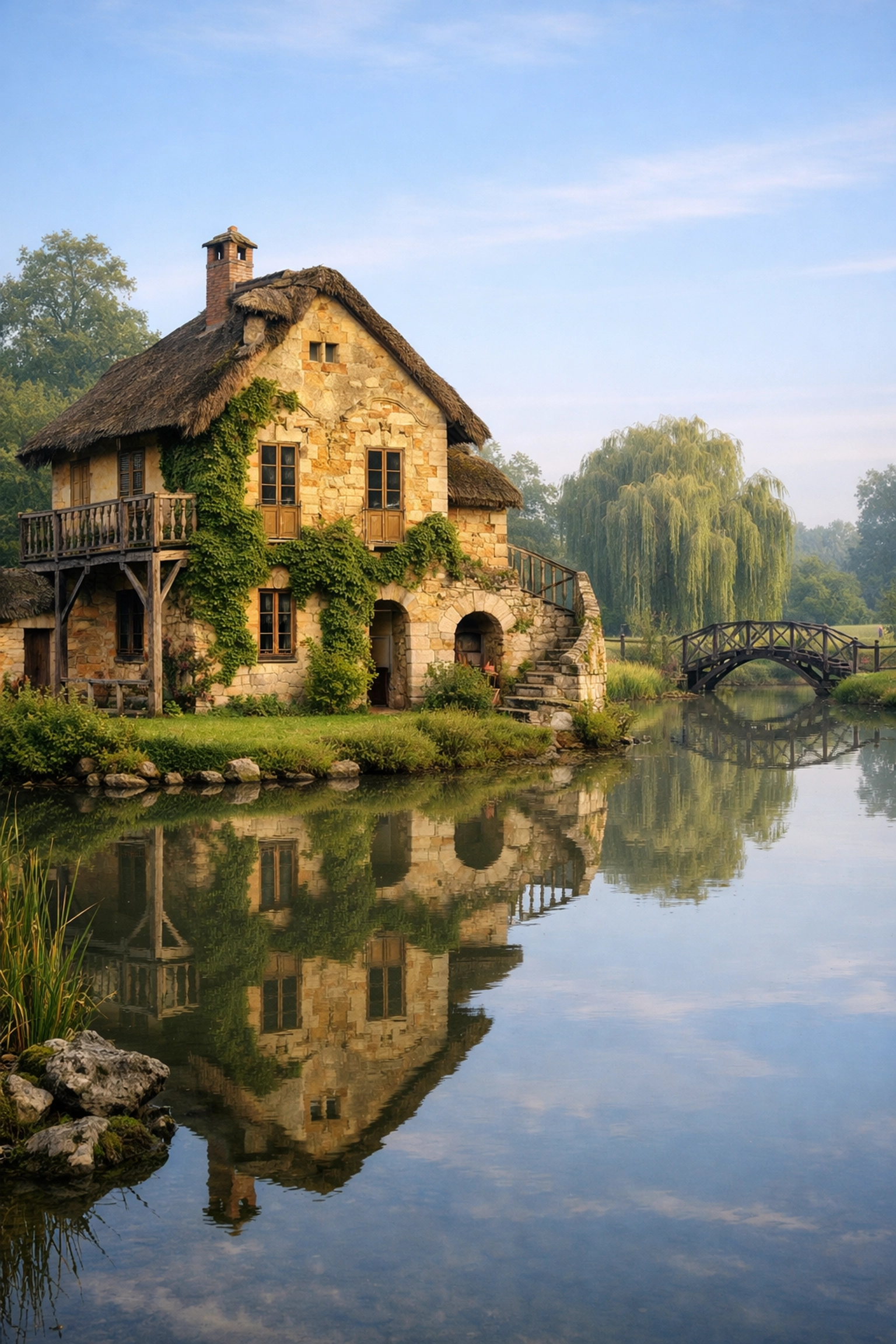 The rustic Queen's Hamlet at Versailles, a fairytale photo spot for unique garden photography.