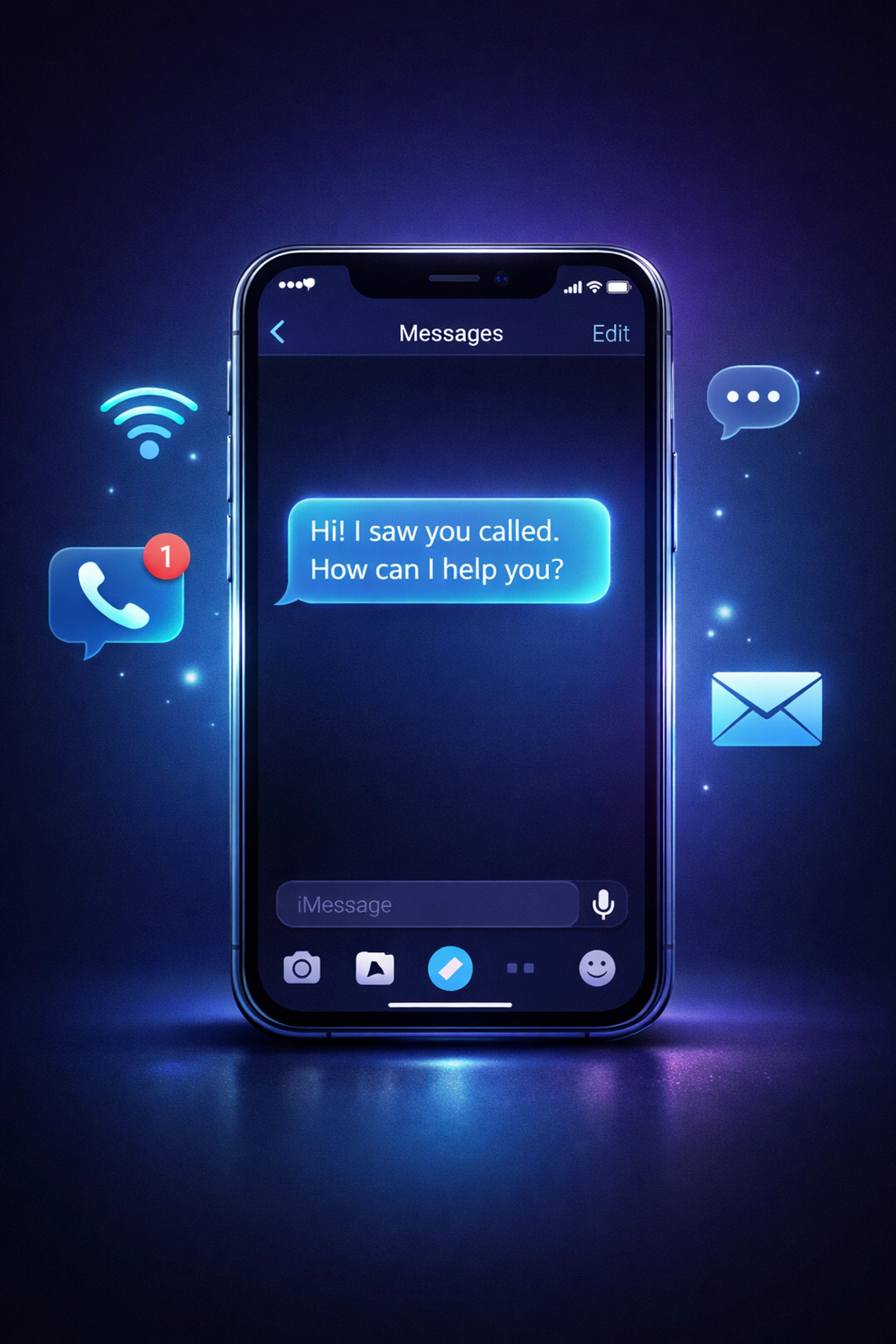 Automated text message response from missed call text back feature