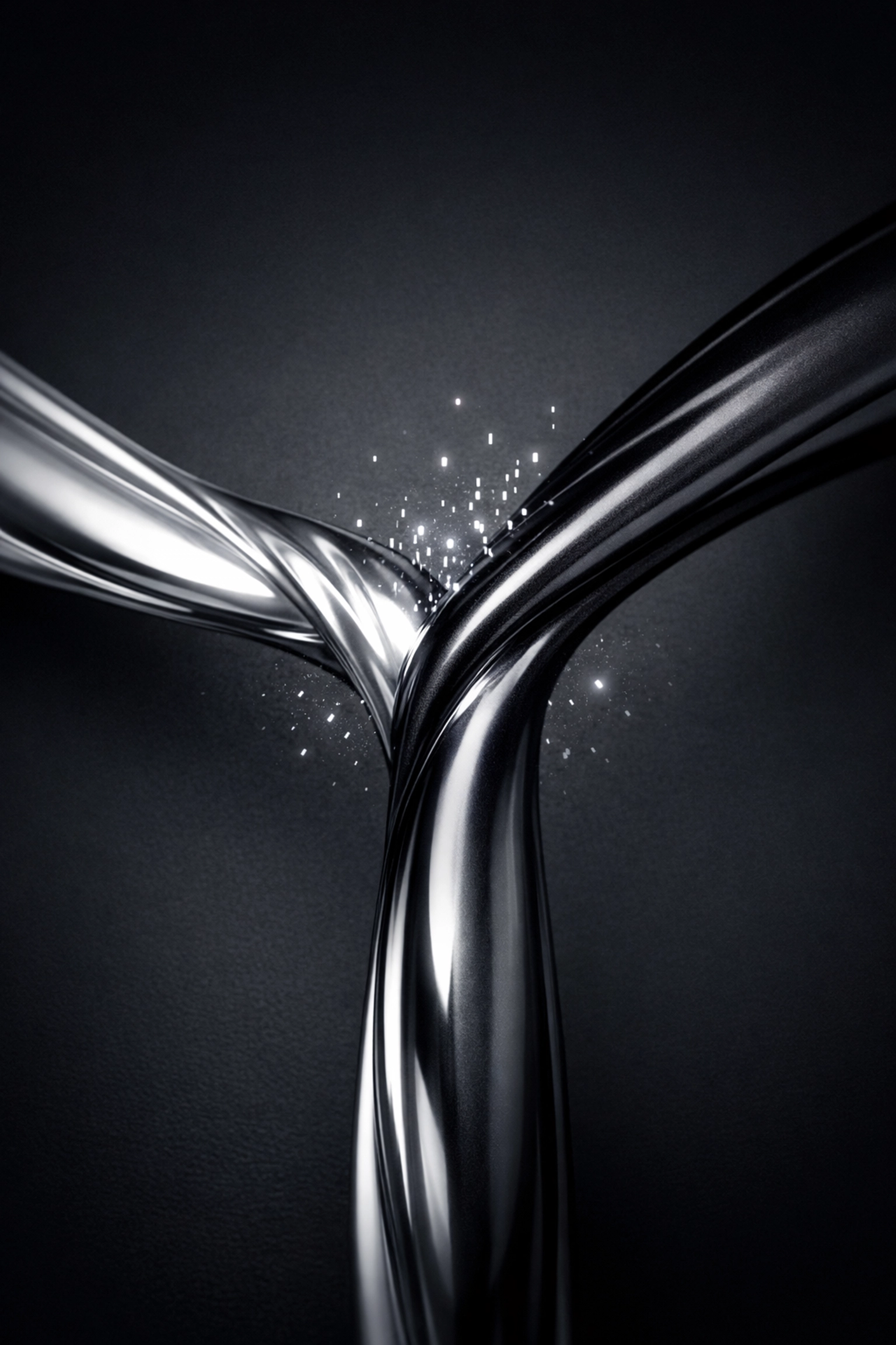 Intertwining metallic ribbons symbolizing the fusion of performance marketing data and creative brand storytelling.