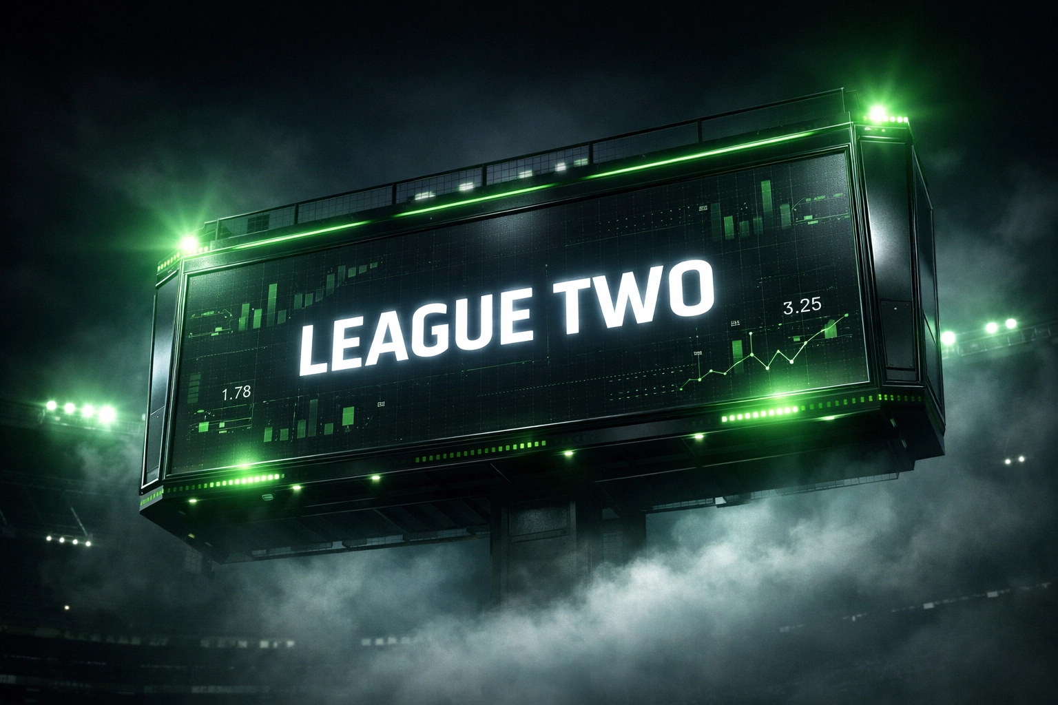 English League Two stadium scoreboard with data analytics for betting opportunities