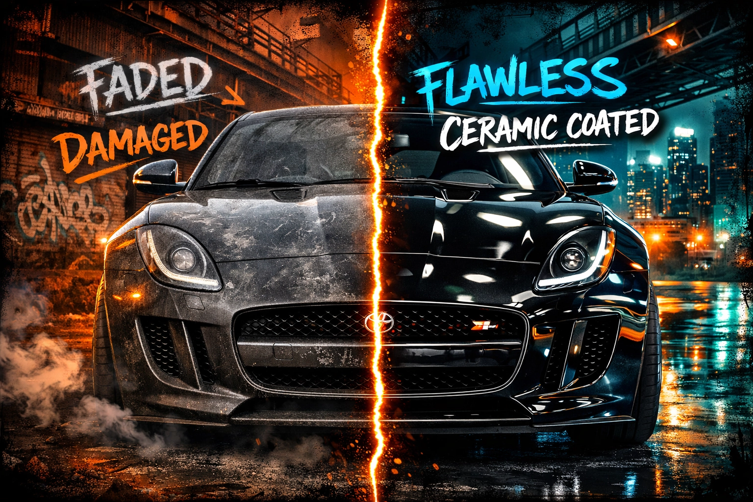 Before and after ceramic coating comparison showing paint protection benefits