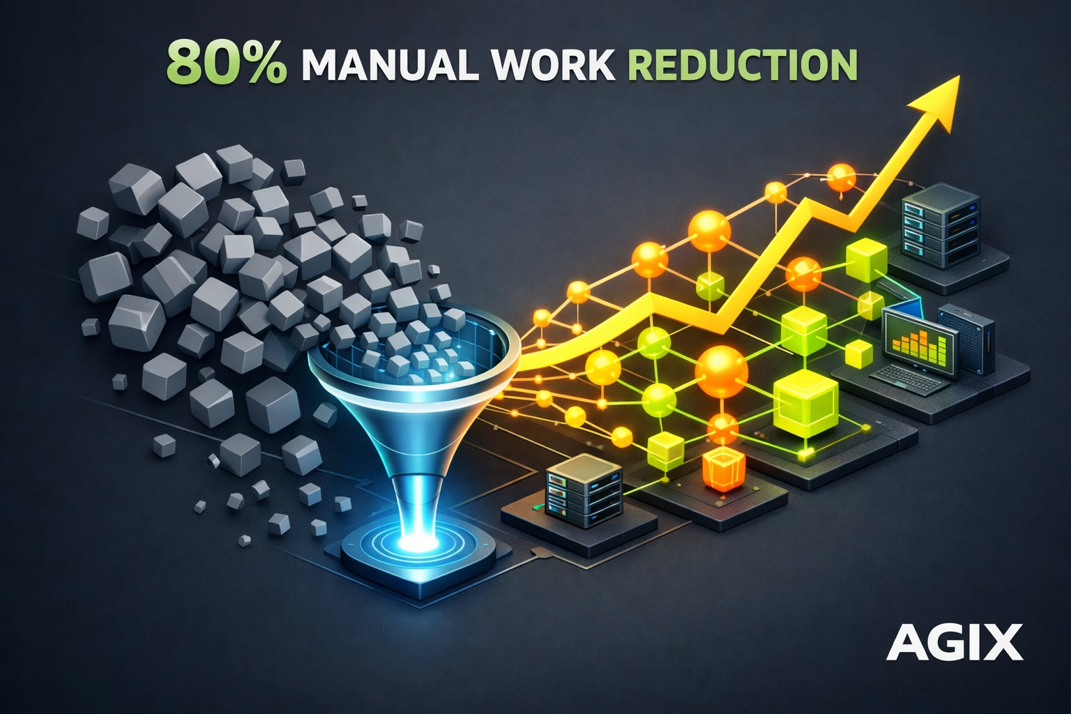 Diagram showing how Agentic AI reduces manual work and streamlines business processes for maximum profit and ROI.