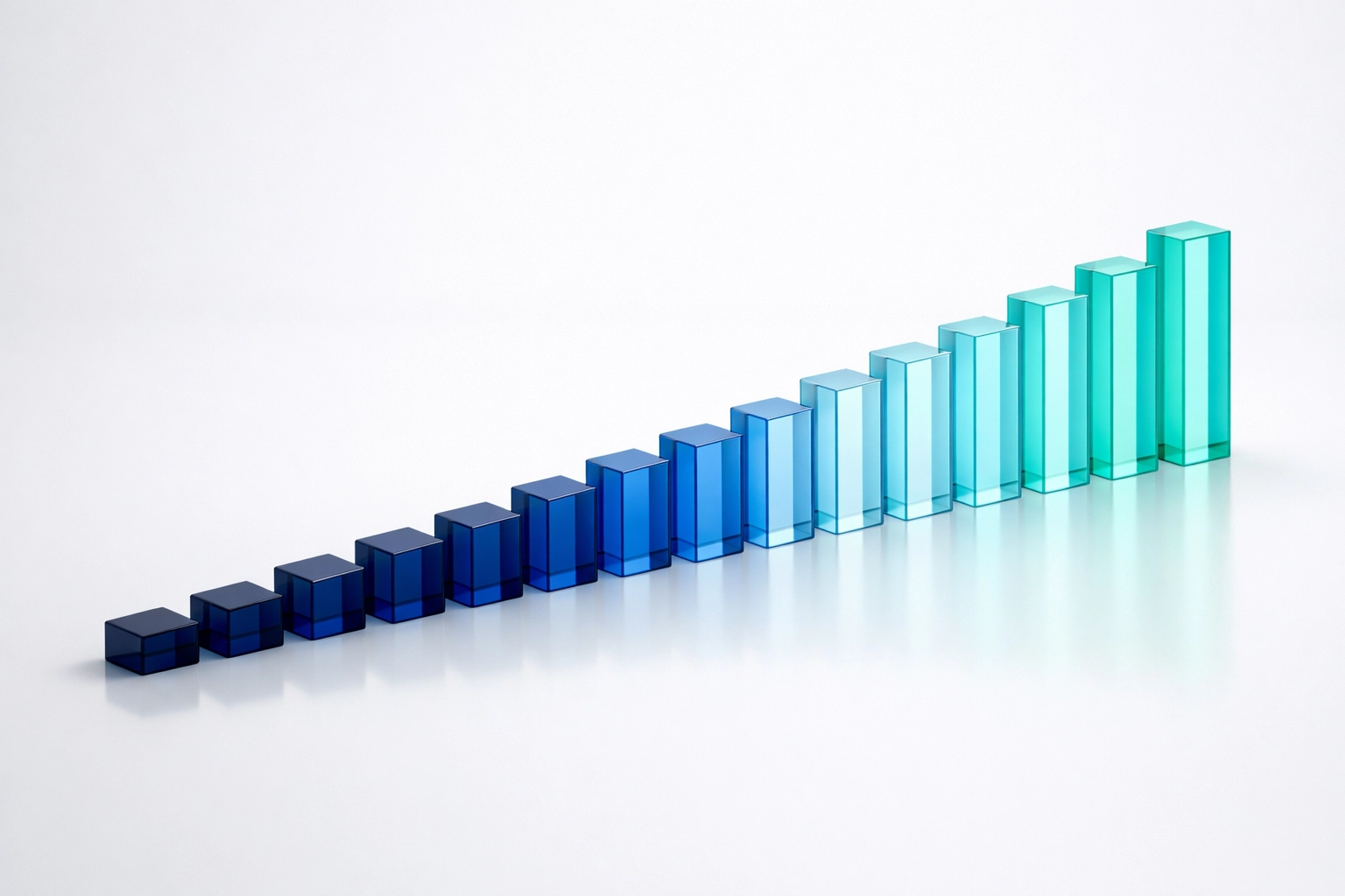 Rising blue glass blocks illustrating a structured 30-day operational modernization execution roadmap.