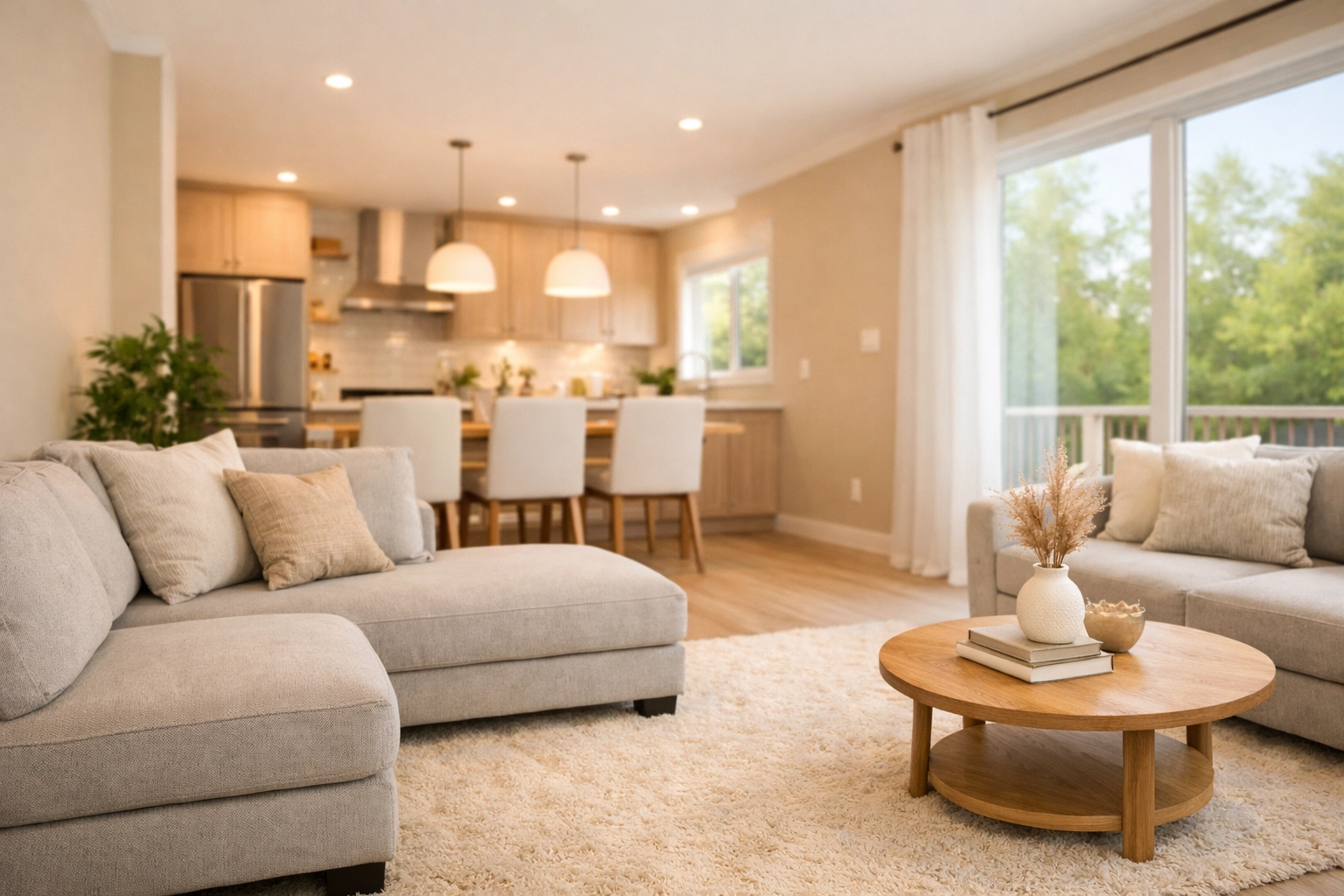 Spacious living area of an affordable home under 100k at Piney Woods Community.