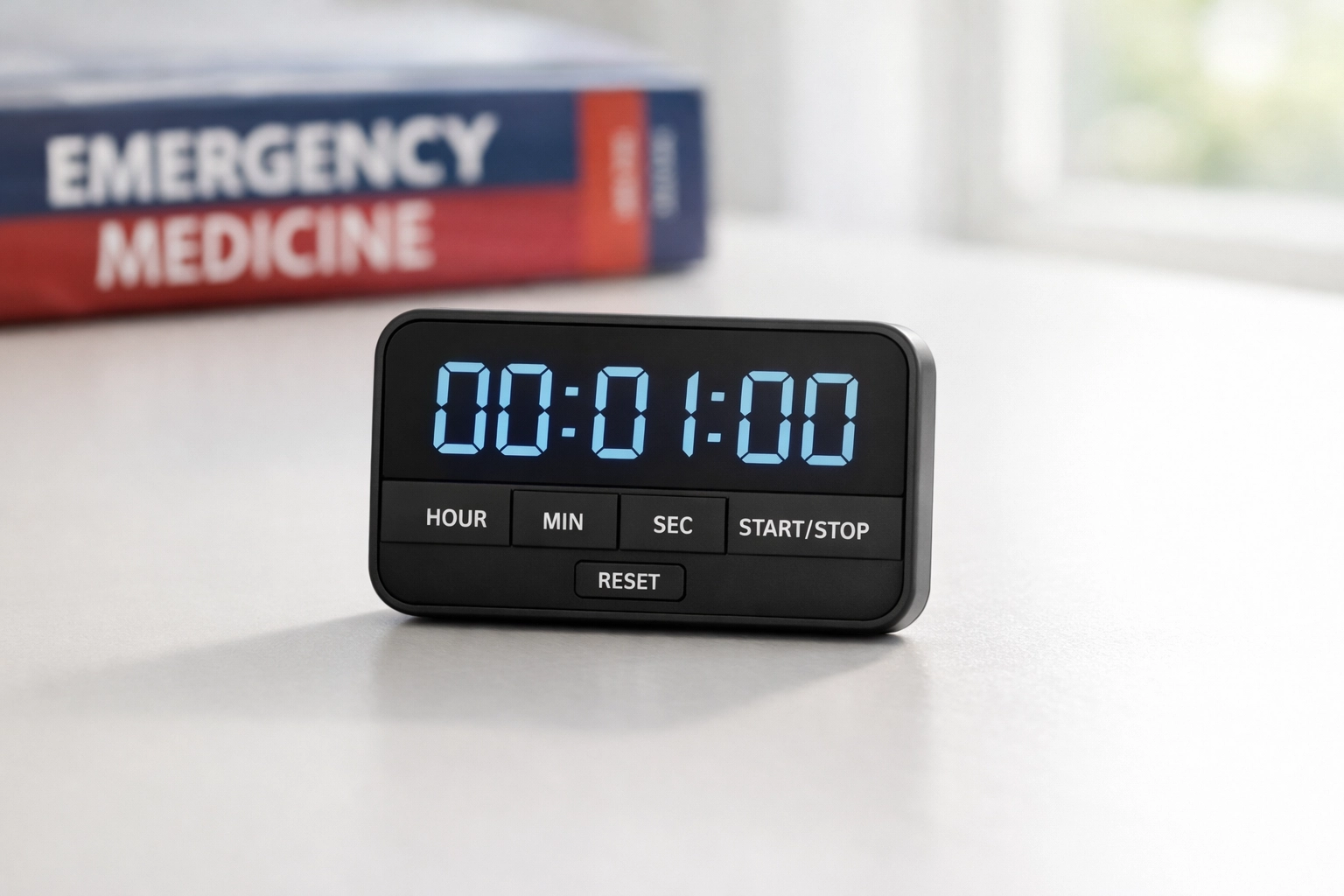 Timer displaying one minute for FRCEM exam question pacing strategy