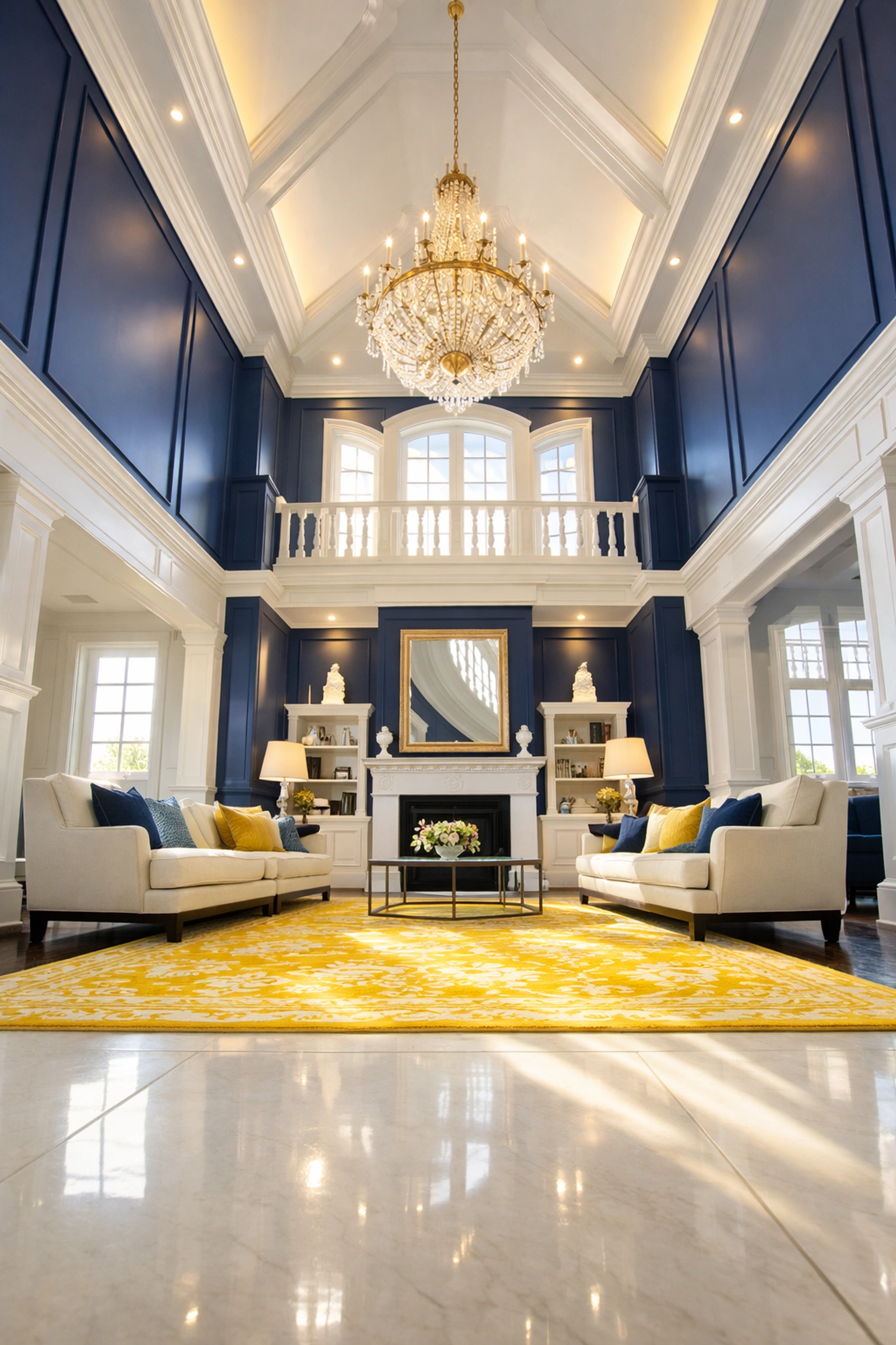 Spotless high-ceilinged living room after house cleaning Worcester MA.