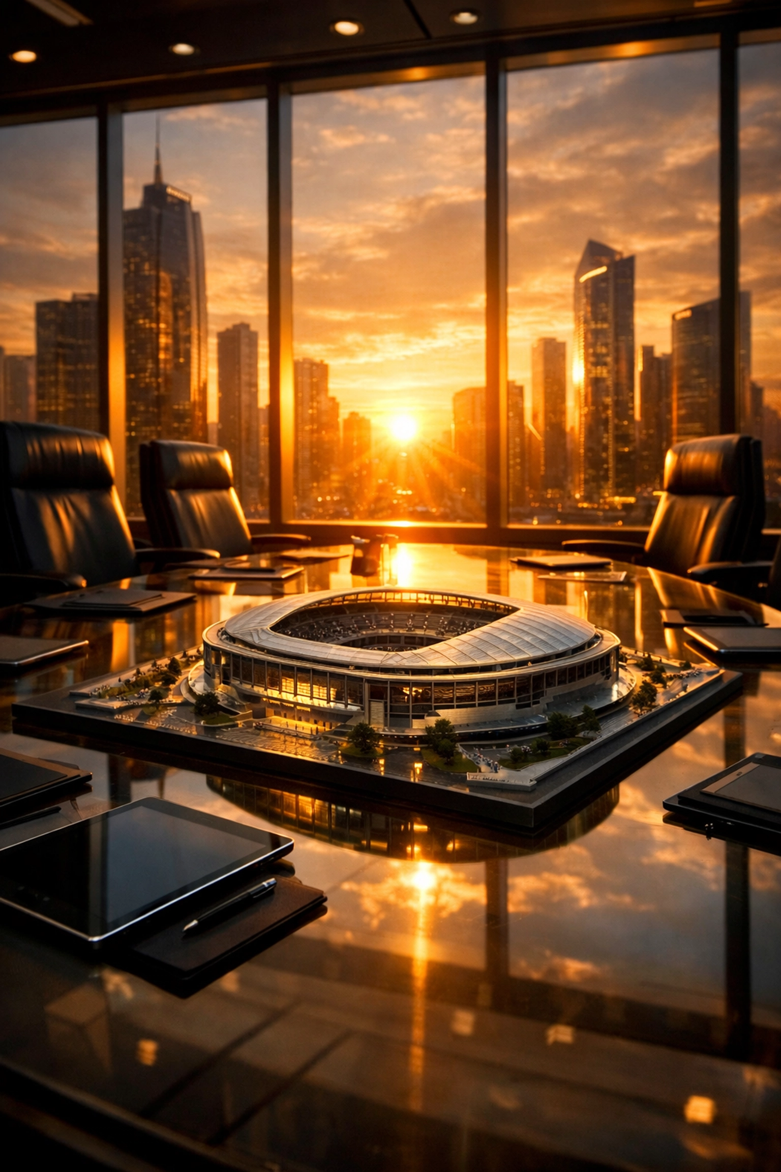 Super Bowl Brand Visibility Secrets Revealed: What Experts Don’t Want You to Know About VIP Engagement Executive boardroom with stadium model highlighting strategic planning for future corporate travel events.