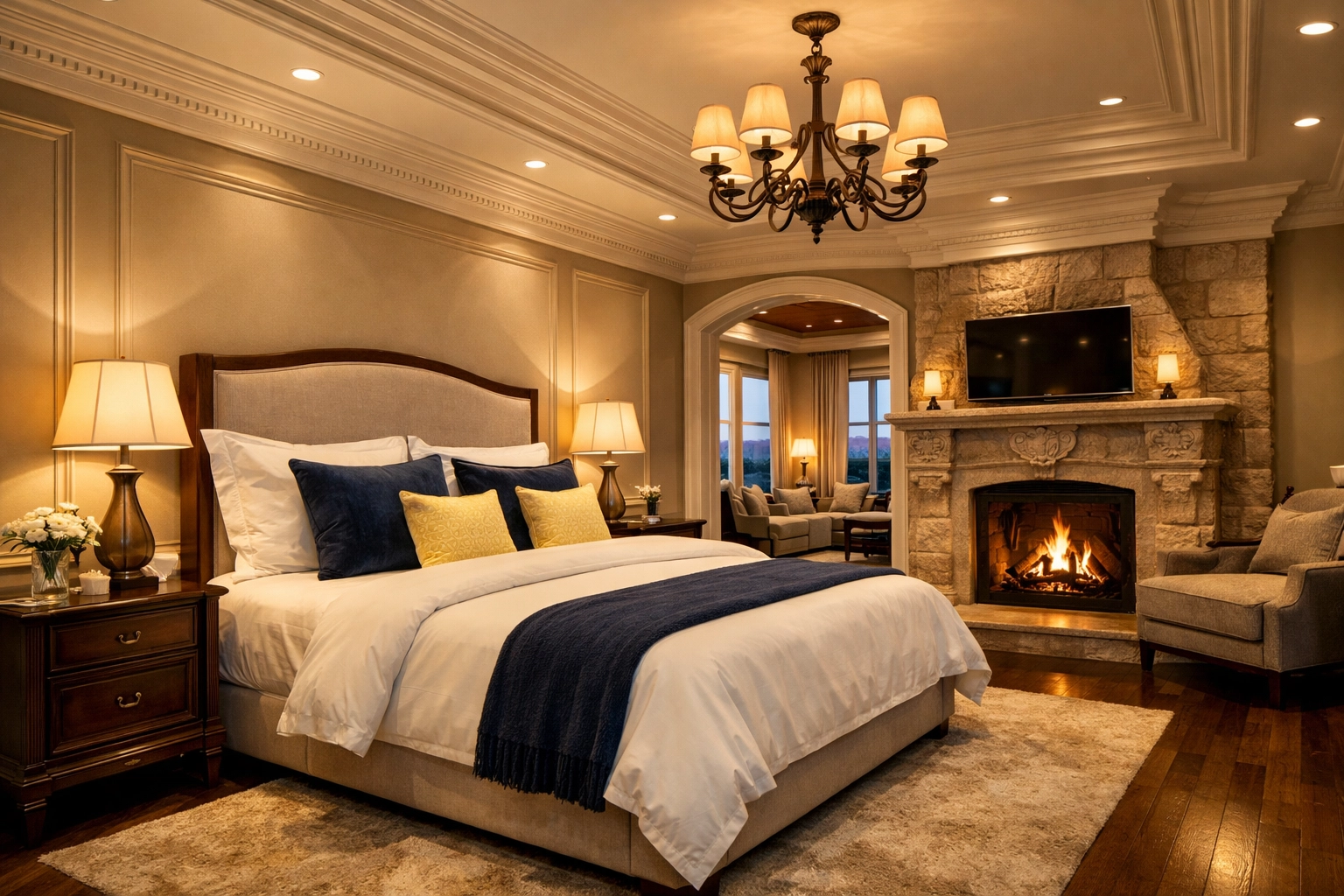 Pristine master bedroom in a Dover estate after a professional residential cleaning Massachusetts visit.