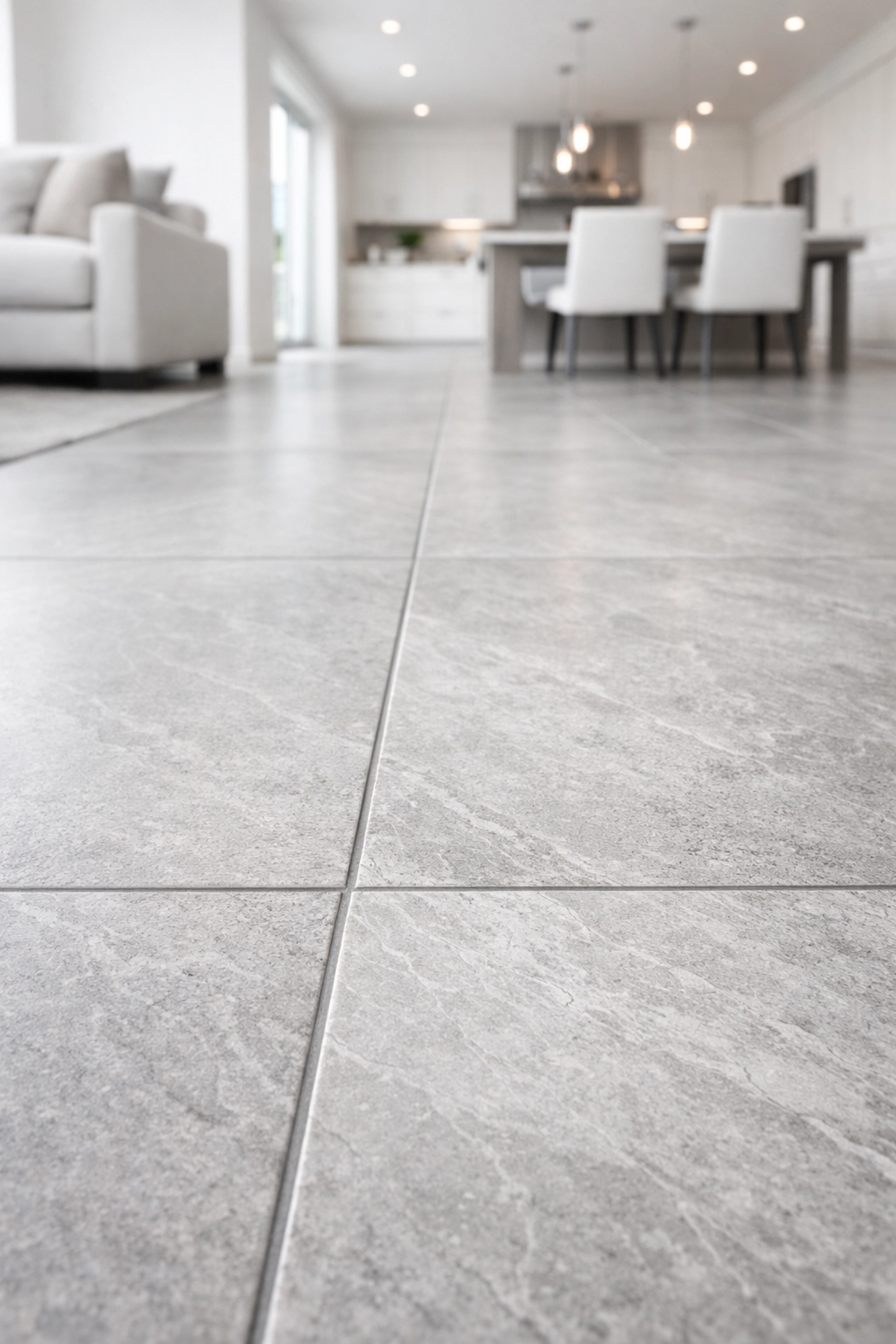 Professional Orlando tile installation featuring large-format porcelain floor tiles in a modern home.