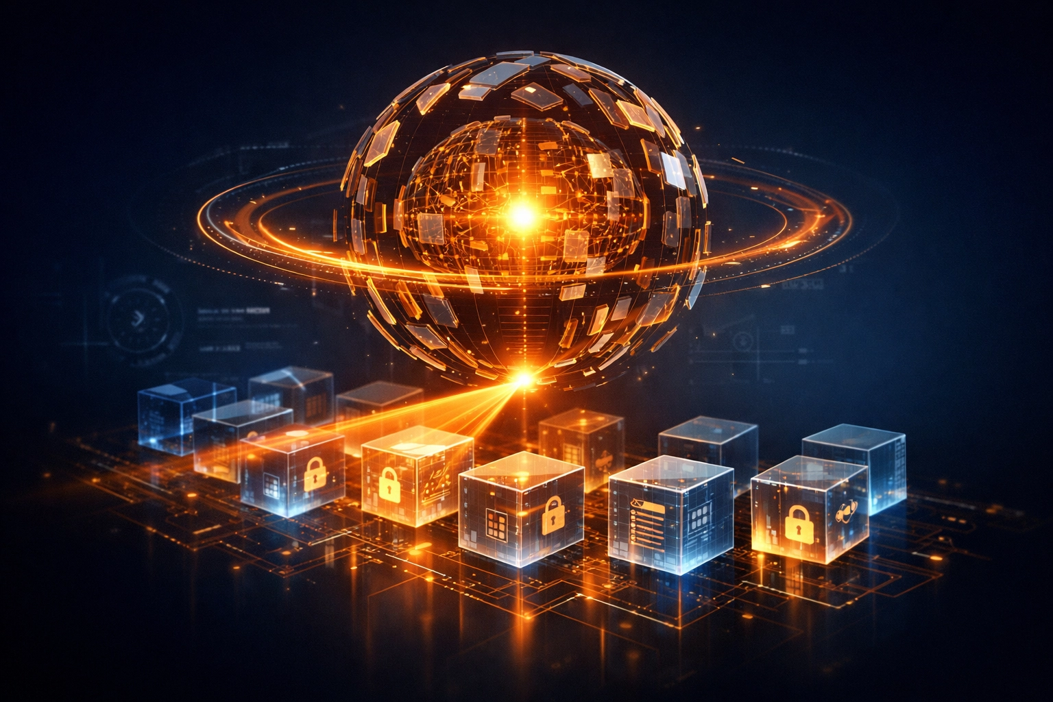 AI security interface analyzing on-chain transaction blocks for merchant fraud protection and risk scoring.