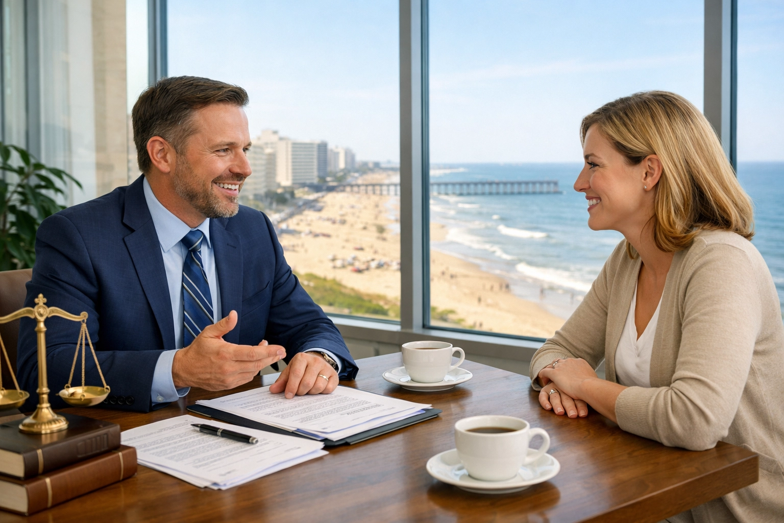 Attorney meeting with client about custody case in Virginia Beach