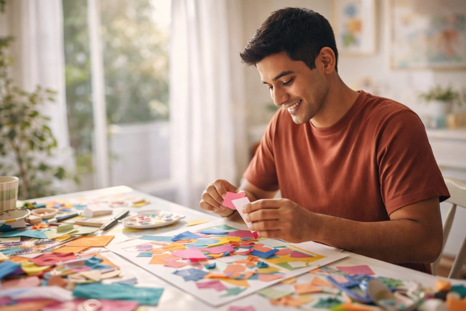 A person creating colorful art in a hopeful, recovery-oriented moment.