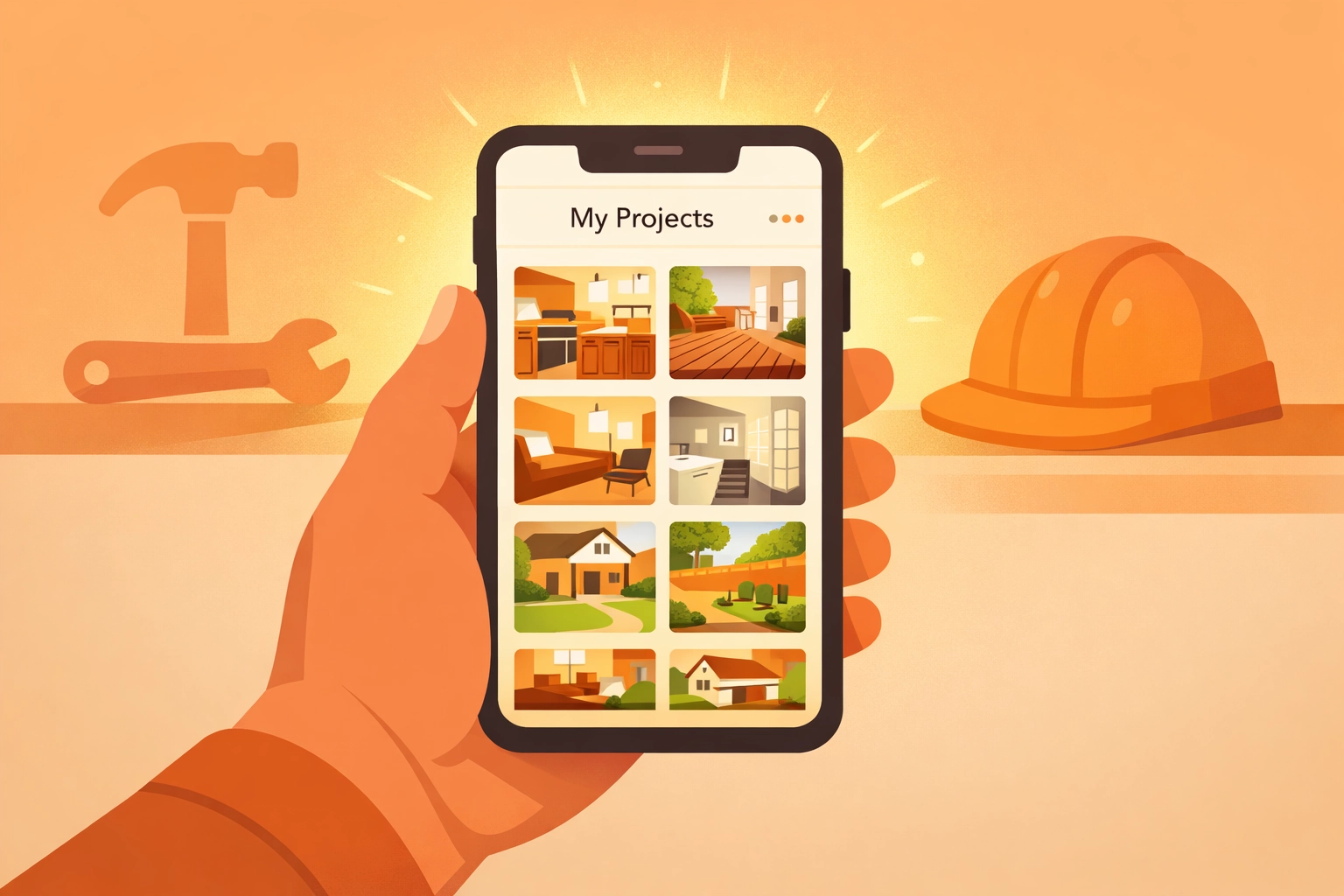 Customer using a contractor photo app to view a gallery of professional job documentation.