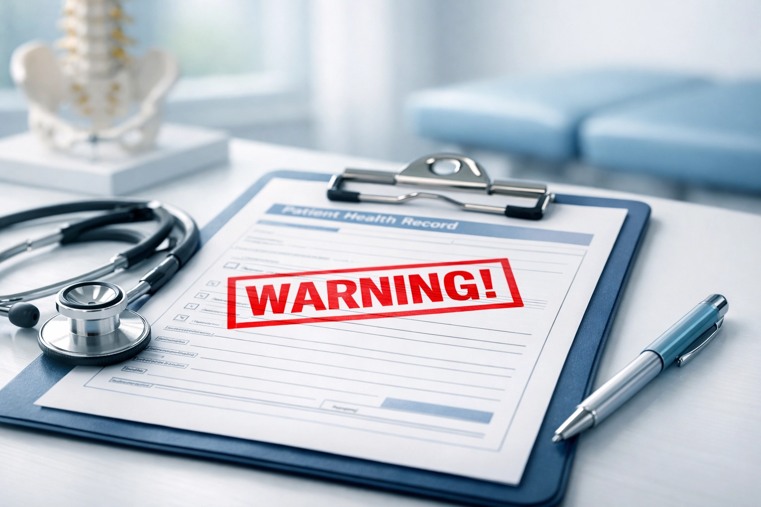 Medical chart flagged for chiropractic documentation compliance review in clinic