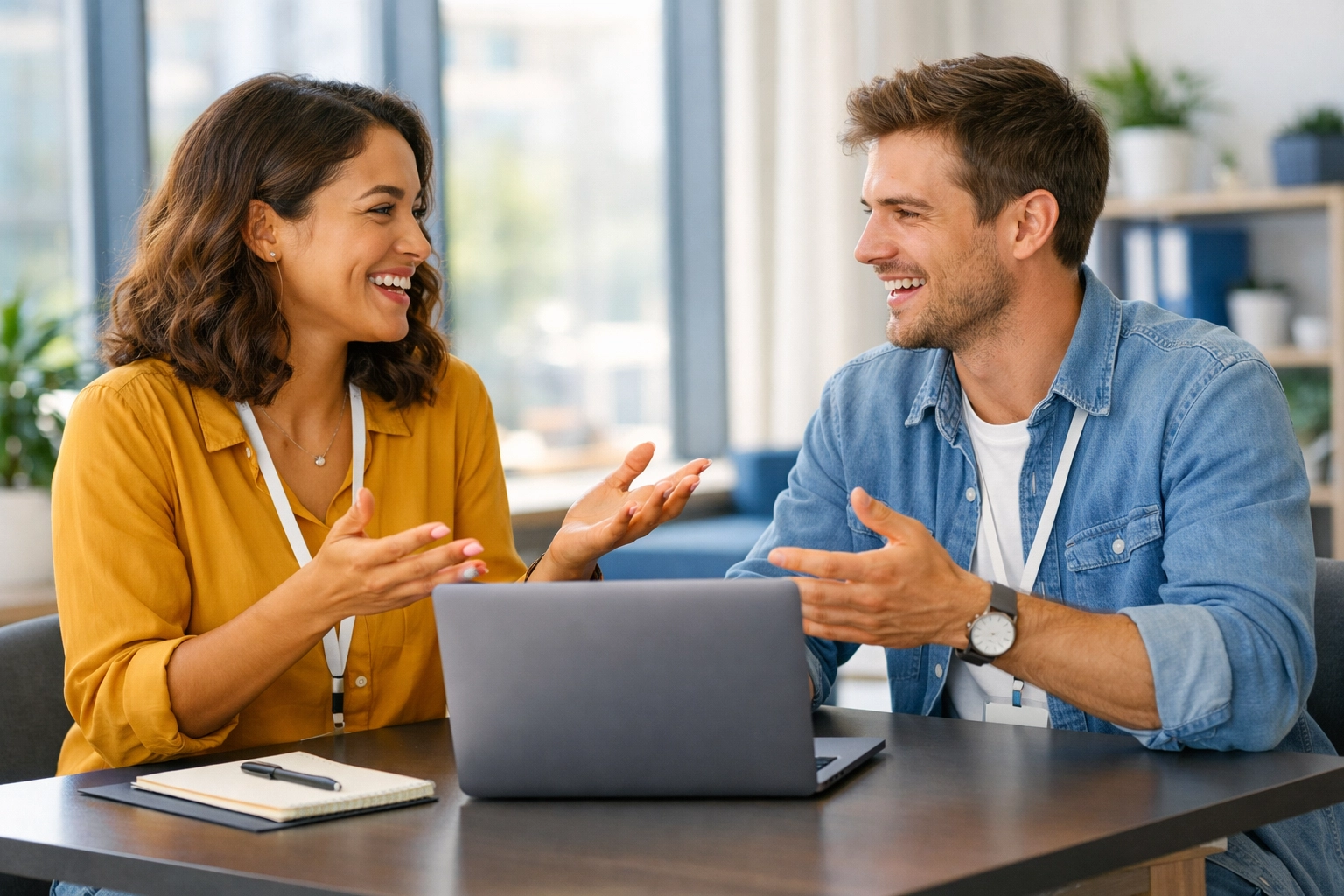 Two nonprofit professionals collaborating on major gift strategy with laptop