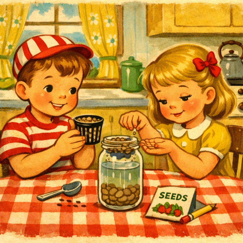 Kids planting seeds in a DIY mason jar hydroponic lettuce garden