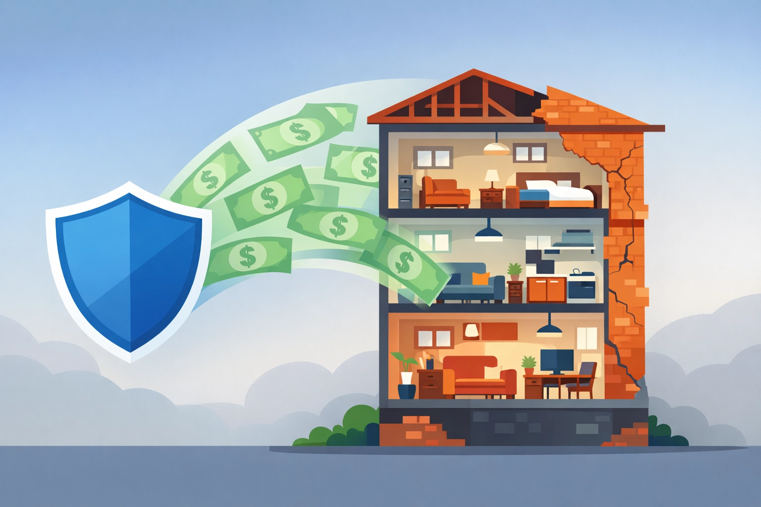 Multifamily building showing structural damage requiring ordinance or law coverage