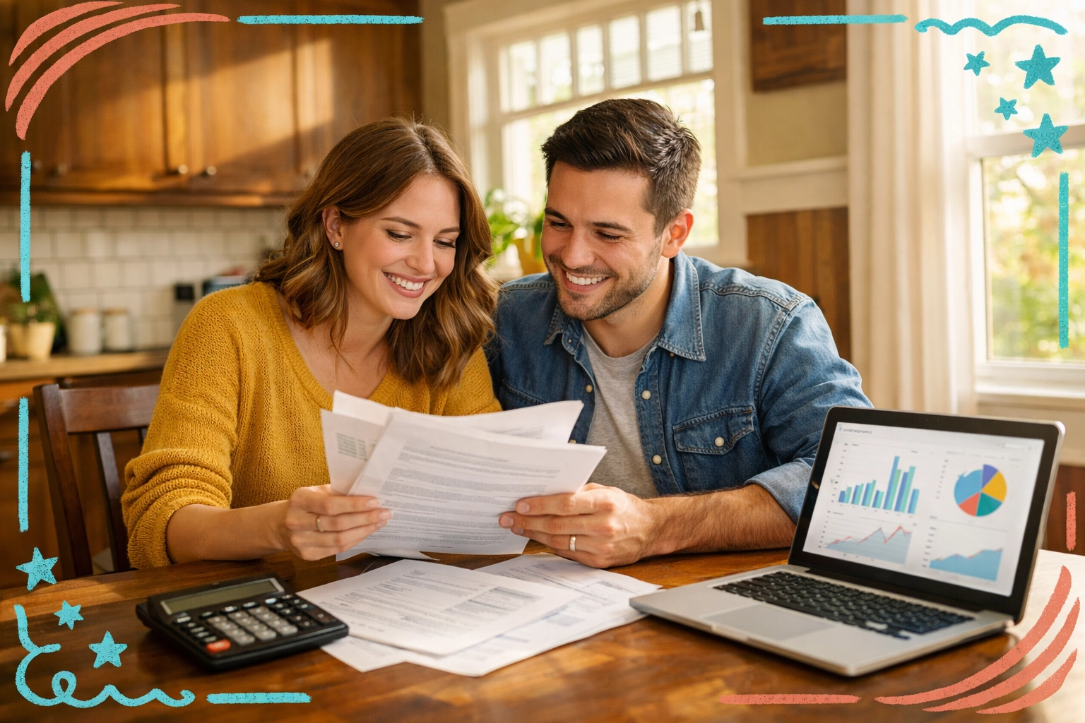 Couple reviewing mortgage documents and loan options for Cobb County home purchase