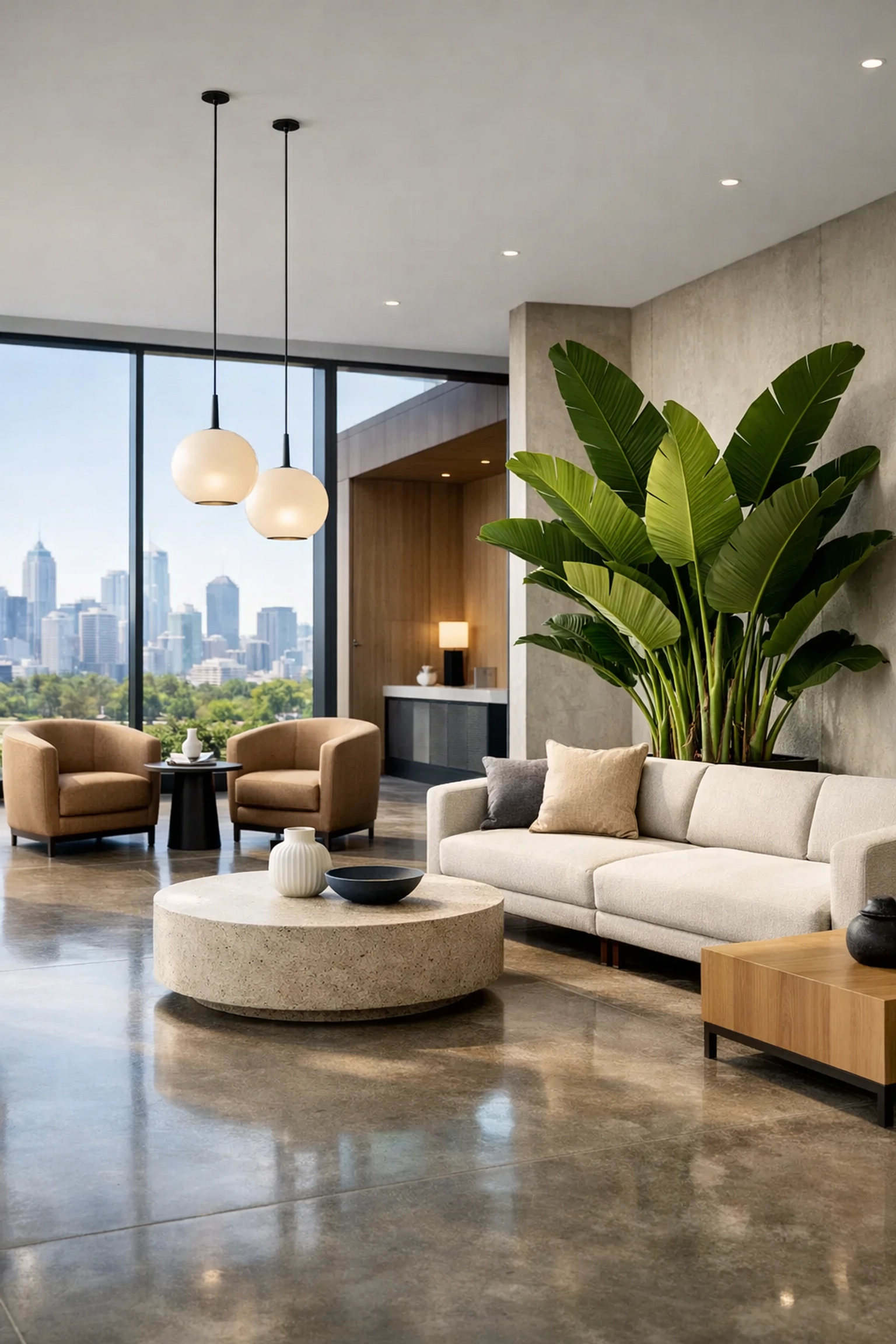 Modern multi-family lobby in a major Midwest city highlighting professional portfolio maintenance.