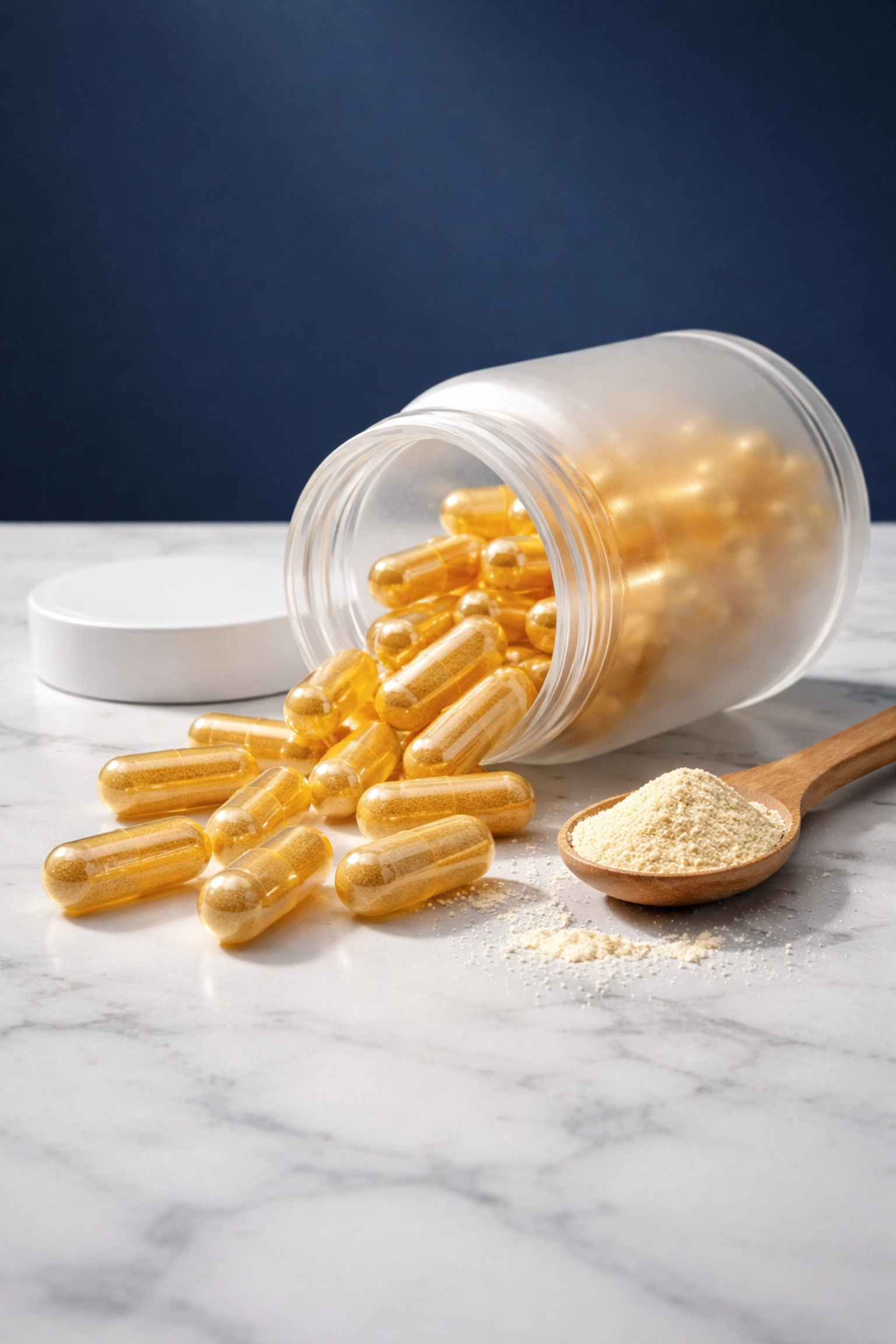 Colostrum supplement capsules and powder showing options for supporting digestive and immune health