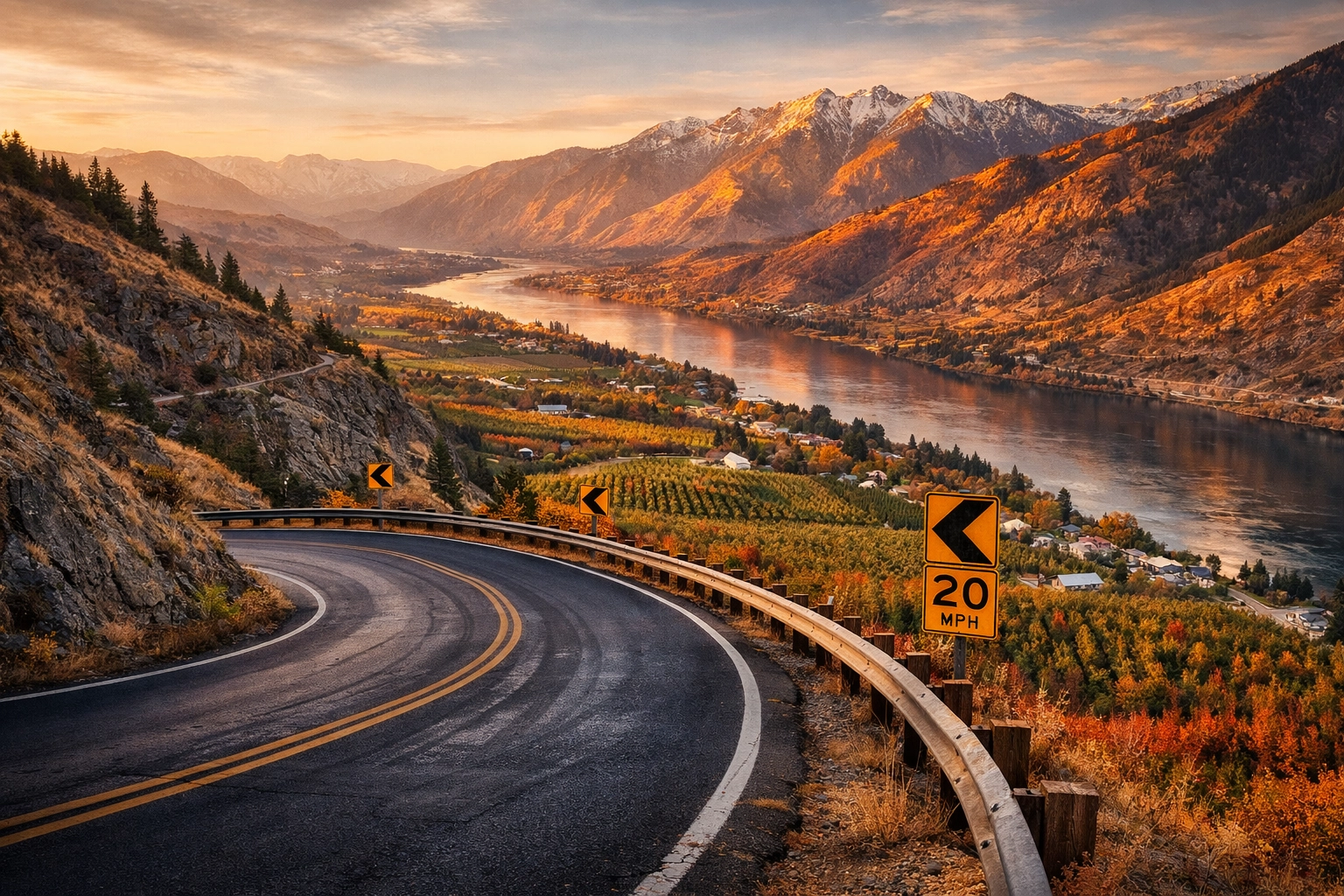 A winding mountain road in Wenatchee illustrating the demanding terrain that requires reliable brakes.