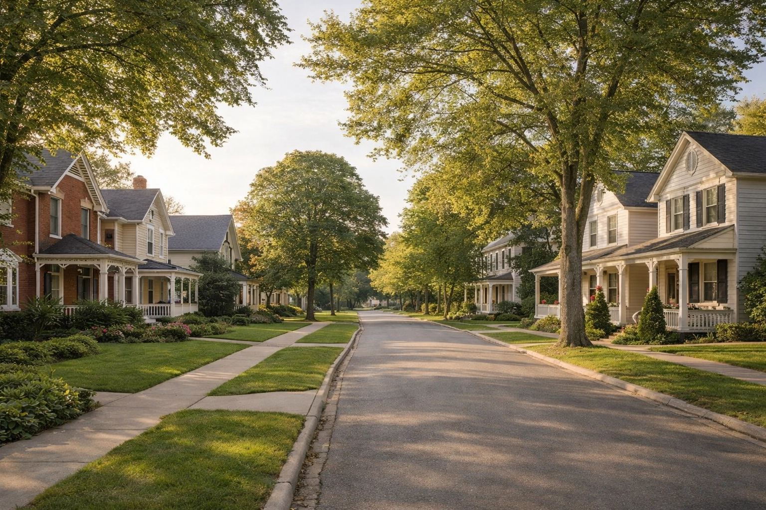 Unionville-inspired heritage homes along a mature, tree-lined residential street in Markham.