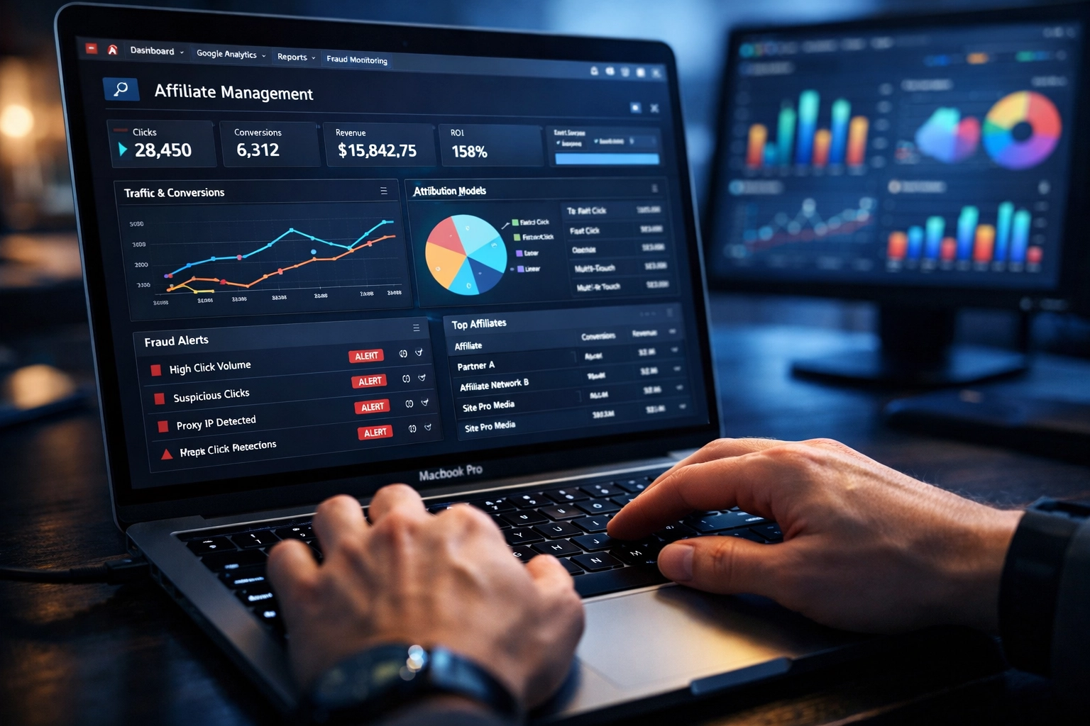 Affiliate management platform interface displaying real-time tracking and attribution data