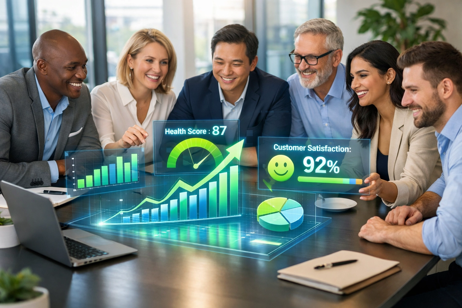 ServiceNow consulting team reviewing performance dashboards and implementation success metrics