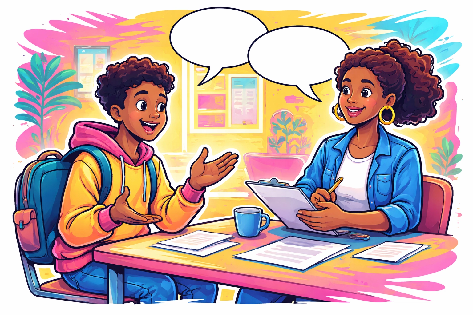 Teen practicing an interview with a mentor in a South Side Chicago workforce workshop