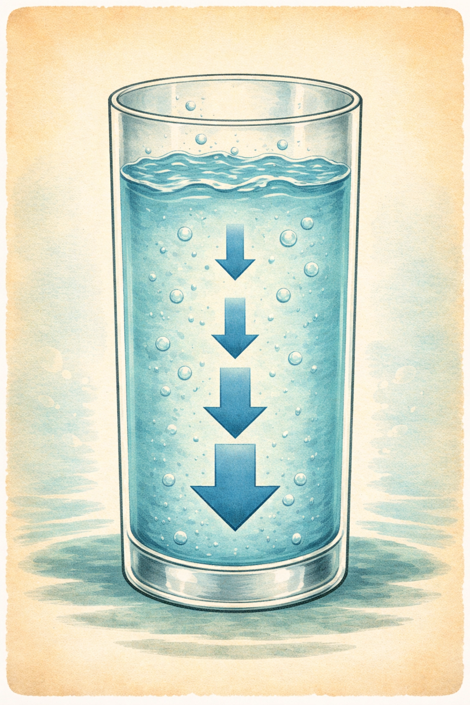 Storybook-style illustration showing water pressure differences in a tall vertical water column, explaining hydrostatic pressure in garden towers.