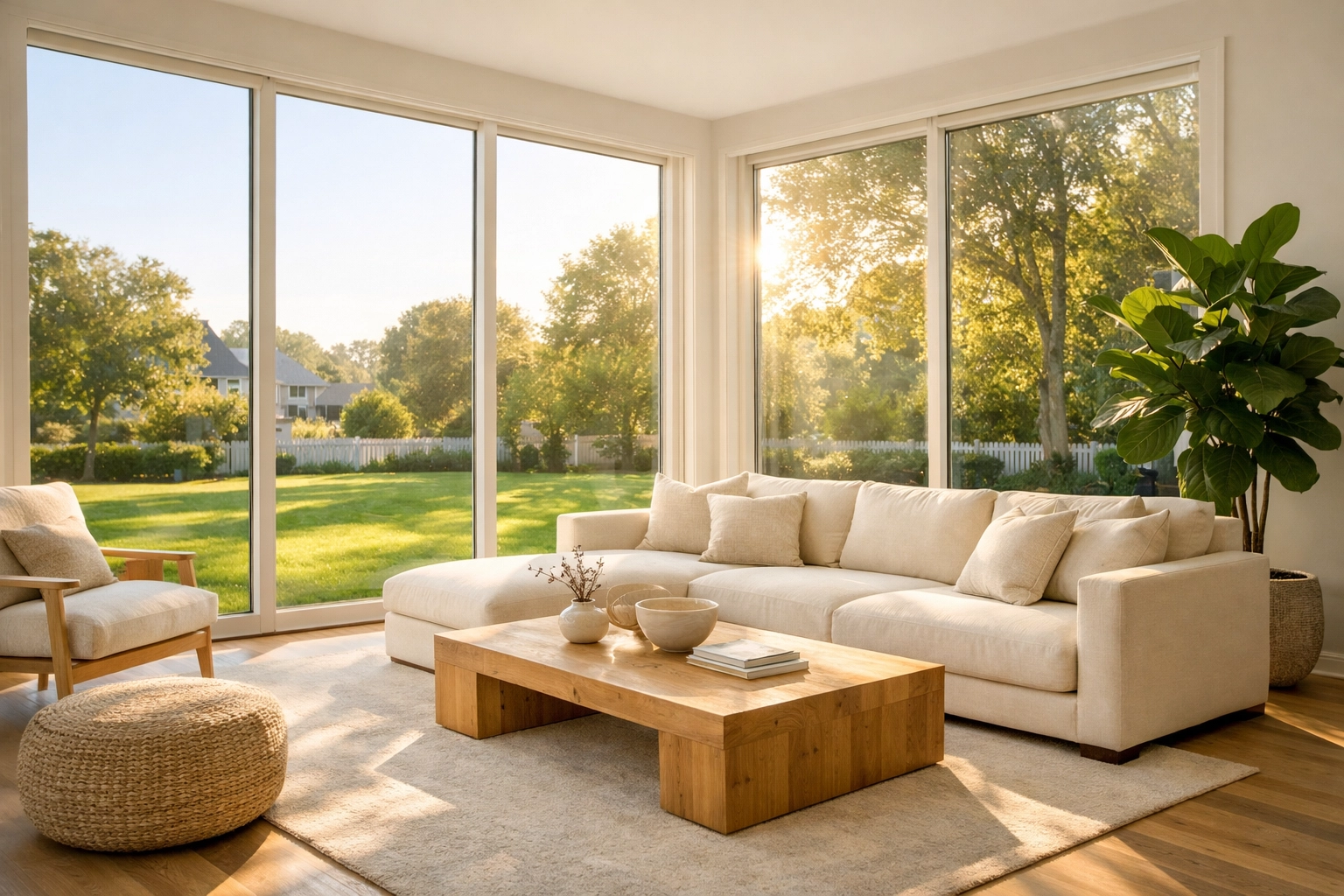 Bright modern living room in a Connecticut home, showcasing the lifestyle potential of selling in the Hartford real estate market.
