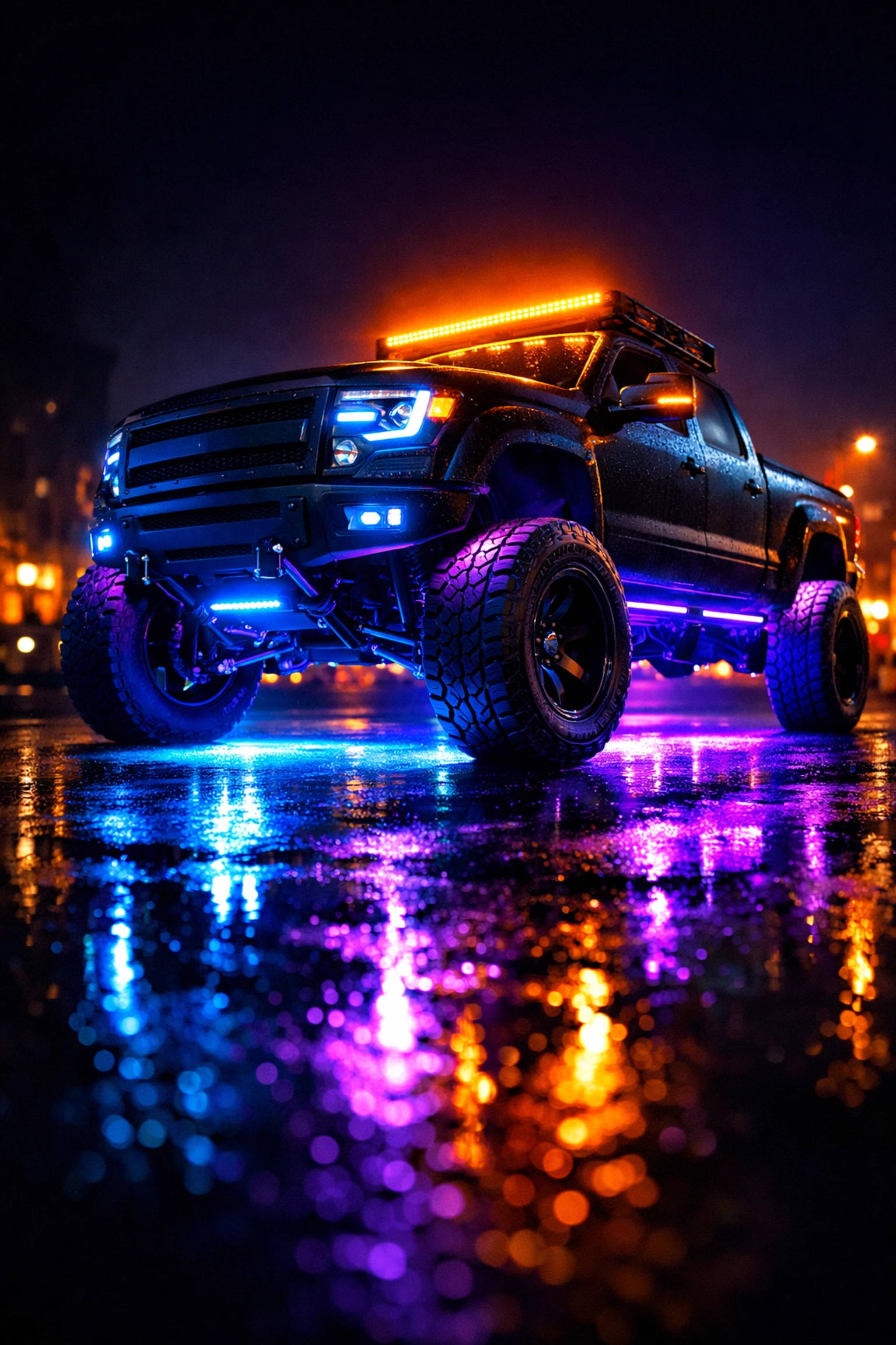 Custom LED underglow lighting installation on pickup truck in Chattanooga