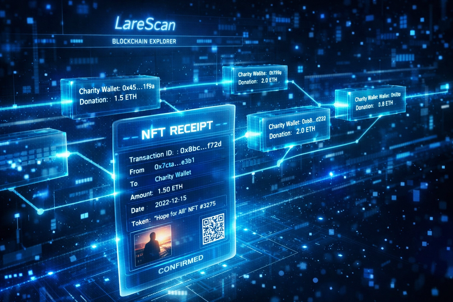 LareScan blockchain explorer tracking charitable contributions with NFT receipt for tax deductions