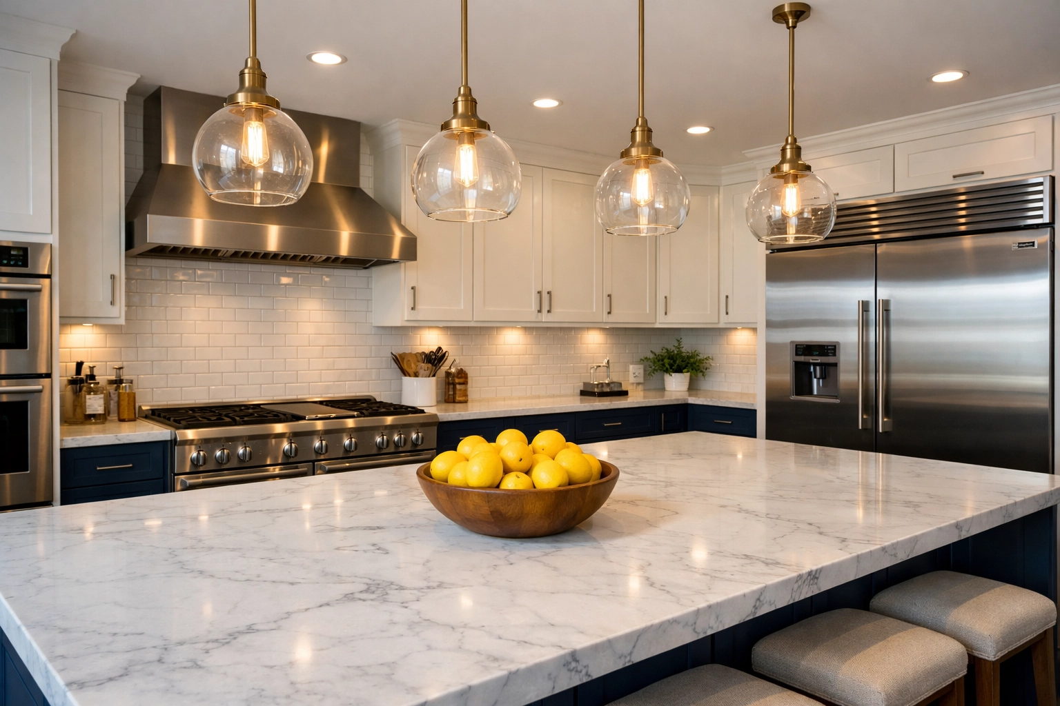 A spotless modern kitchen in Worcester highlighting deep cleaning results on cabinets and counters.