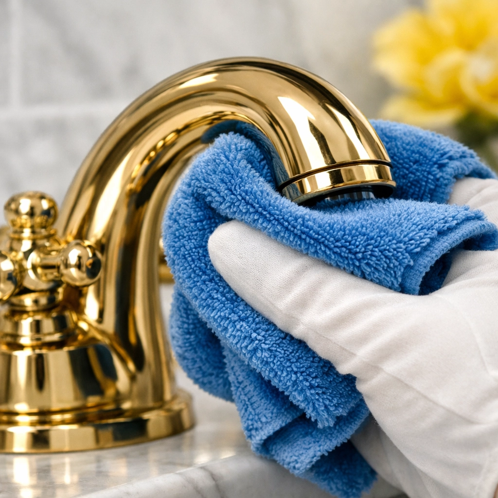 Professional Scituate luxury coastal home maintenance detailing high-end brass fixtures in a modern estate.