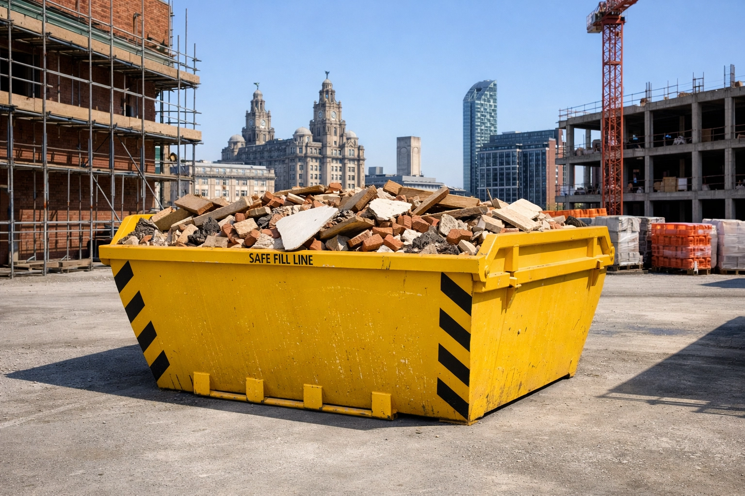 8-ton skip at construction site filled with building materials and renovation waste