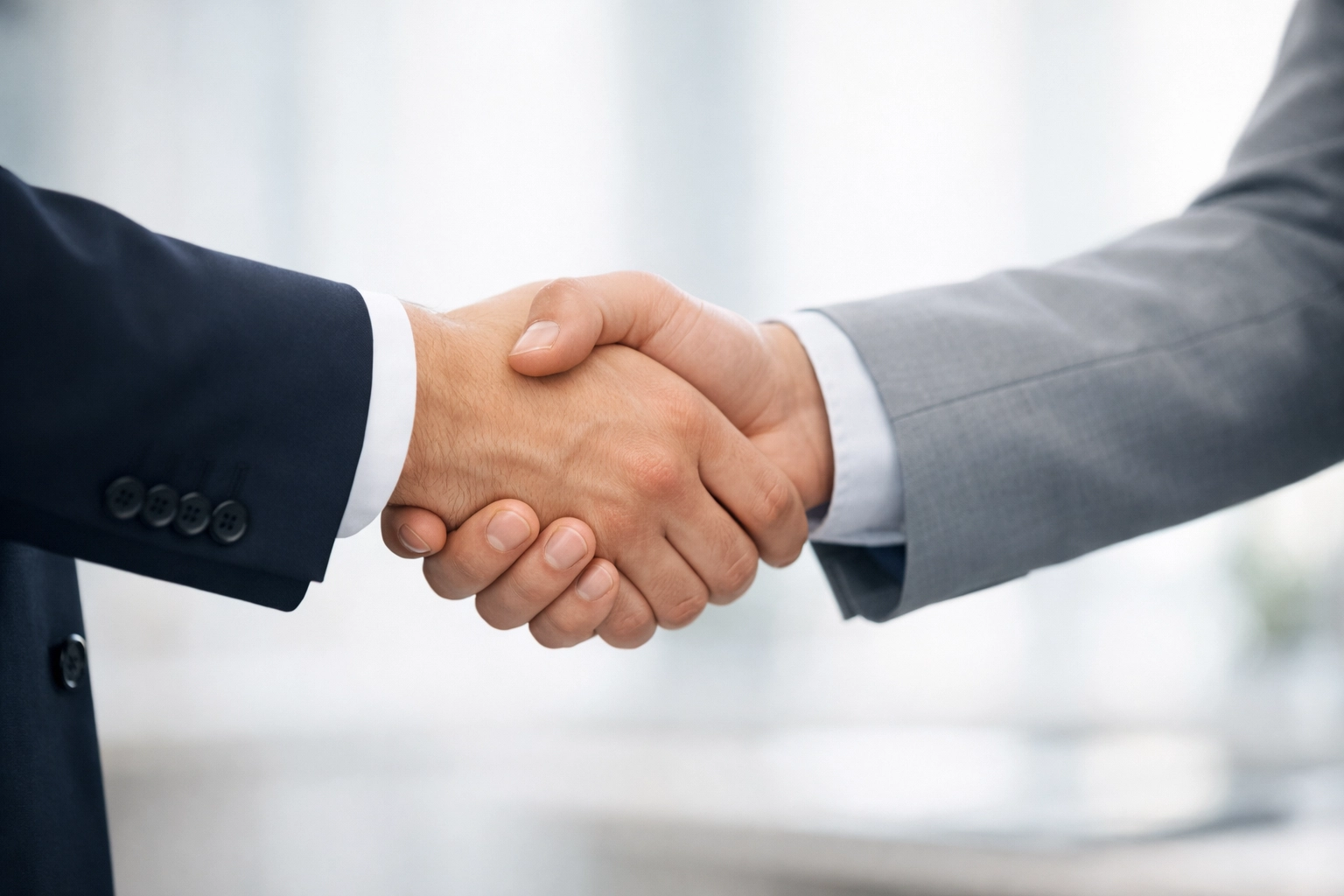 Professional business partnership handshake in an office setting