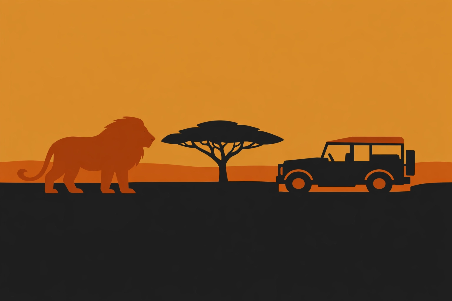 The Ultimate Guide to the Funnest Family Travel Activities in 2026 1 Minimalist illustration of a lion and safari jeep in the African savannah for family travel.