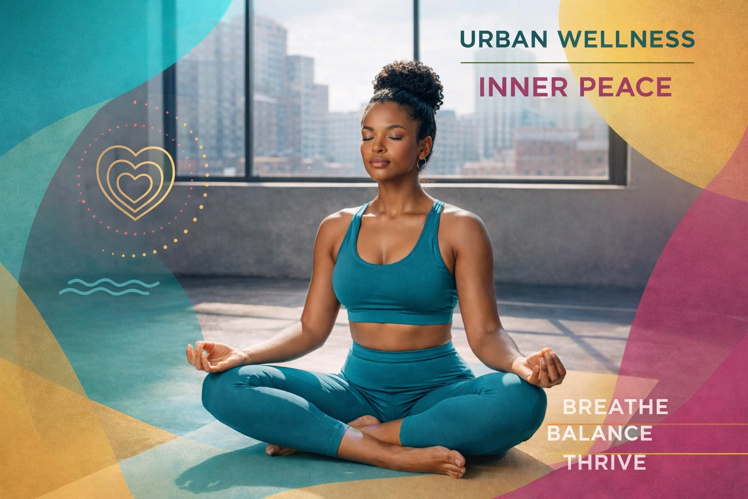 Woman meditating in urban loft space practicing mindfulness for post-traumatic growth