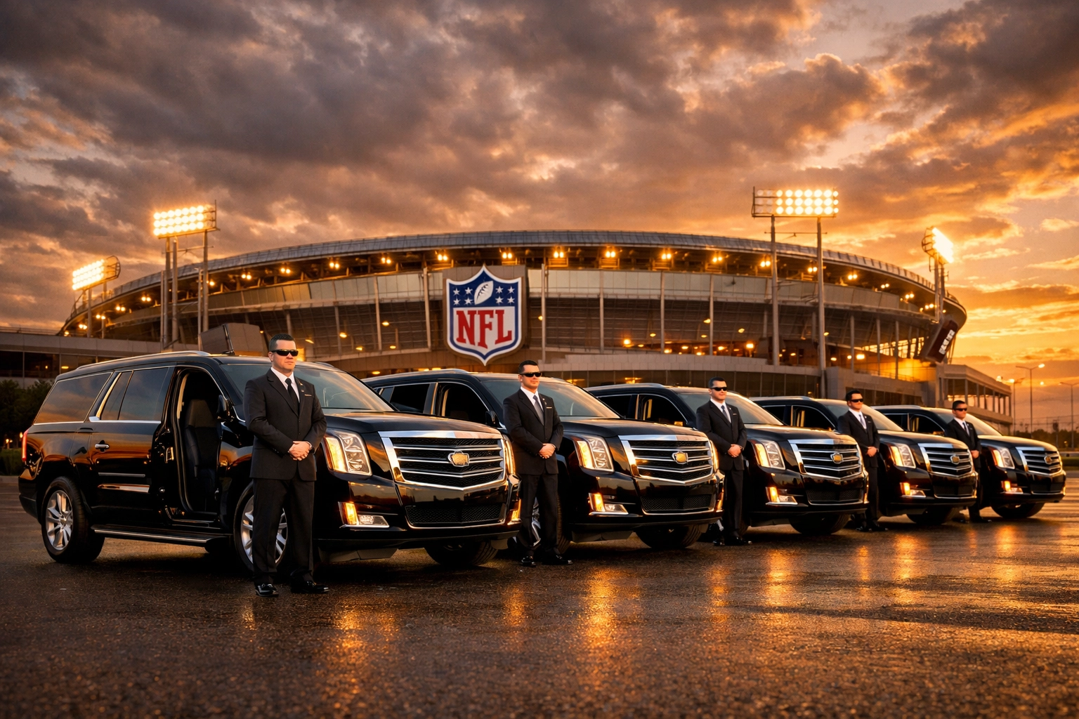 PRESS RELEASE: 7 Critical Super Bowl Transportation Mistakes Costing Companies $50K (And How to Fix Them) Luxury SUV fleet ready for Super Bowl corporate transportation with professional chauffeurs at stadium