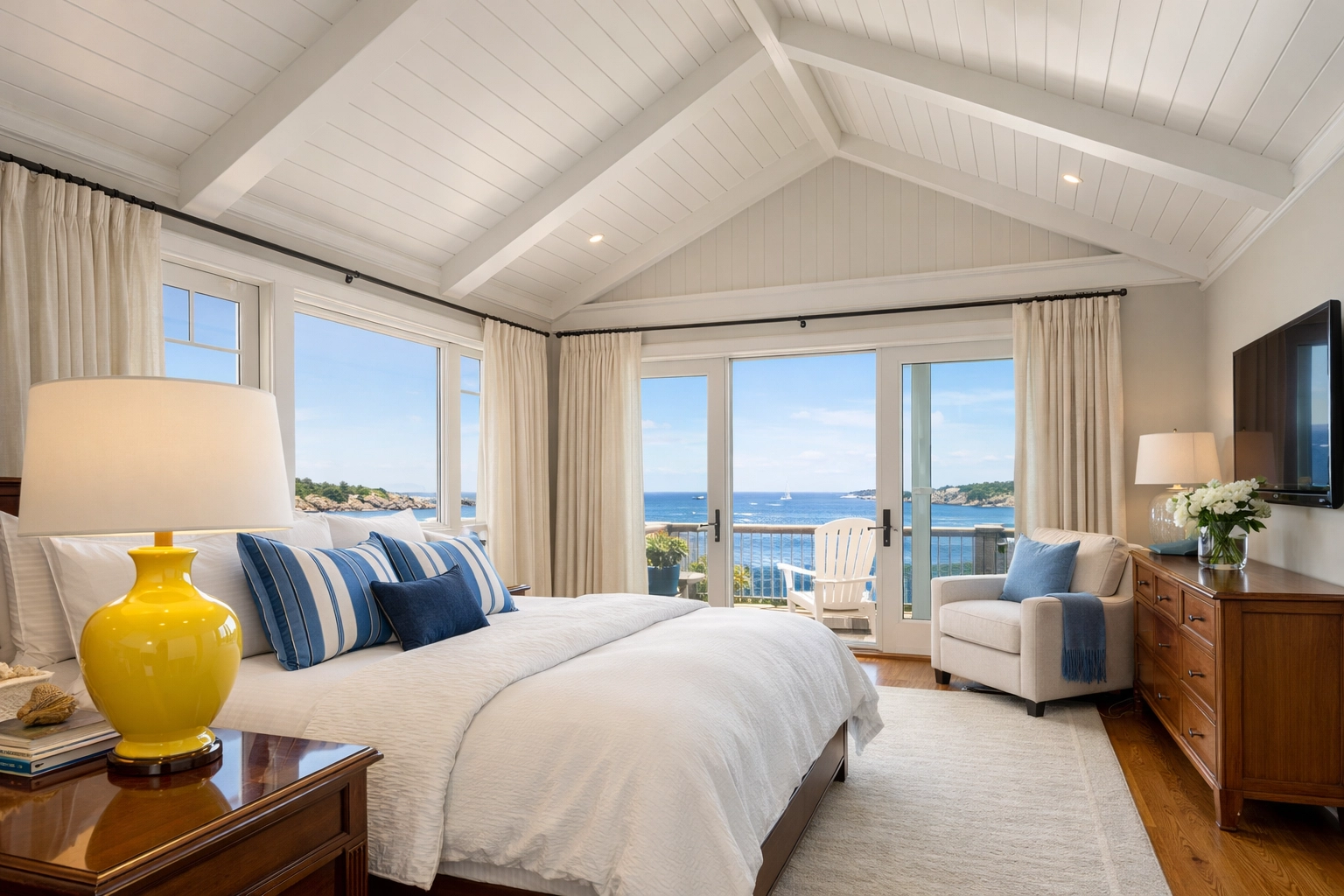 A spotless luxury bedroom in Marblehead showing the results of professional residential deep cleaning services.