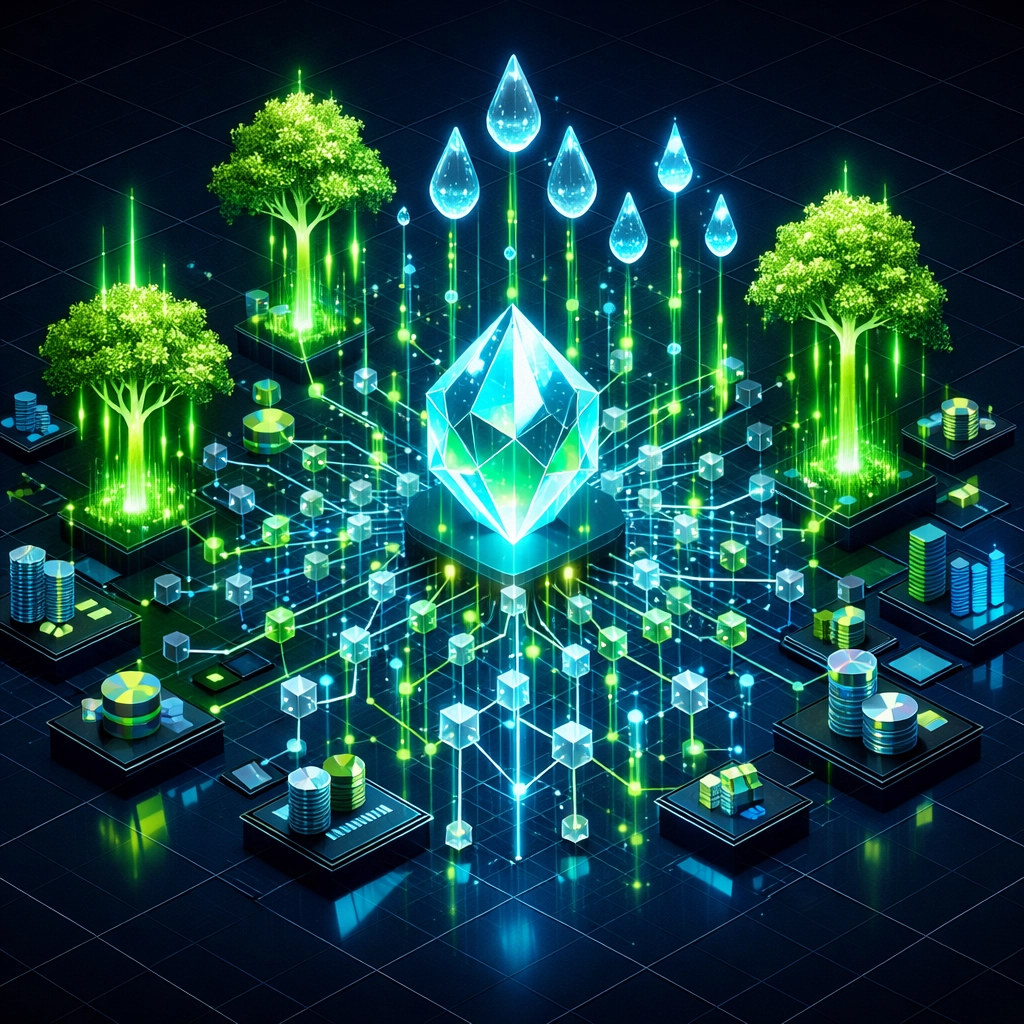 Digital blockchain network showing master and sub-wallet nodes generating social impact through Web3 payments.